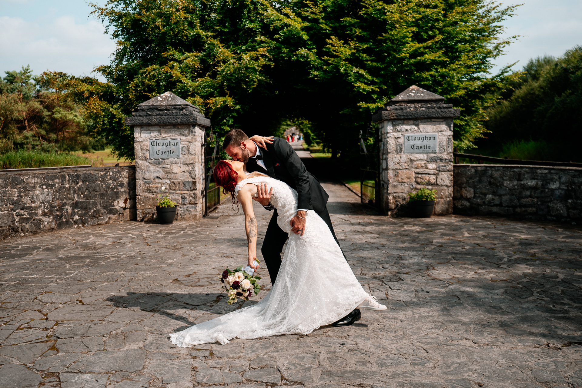 Bride and groom portrait session at Cloghan Castle with Claude Lancaster wedding elegance