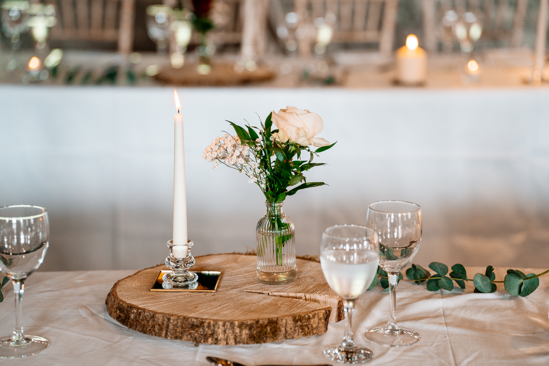 Elegant wedding dinner setup in the dining room of Cloghan Castle