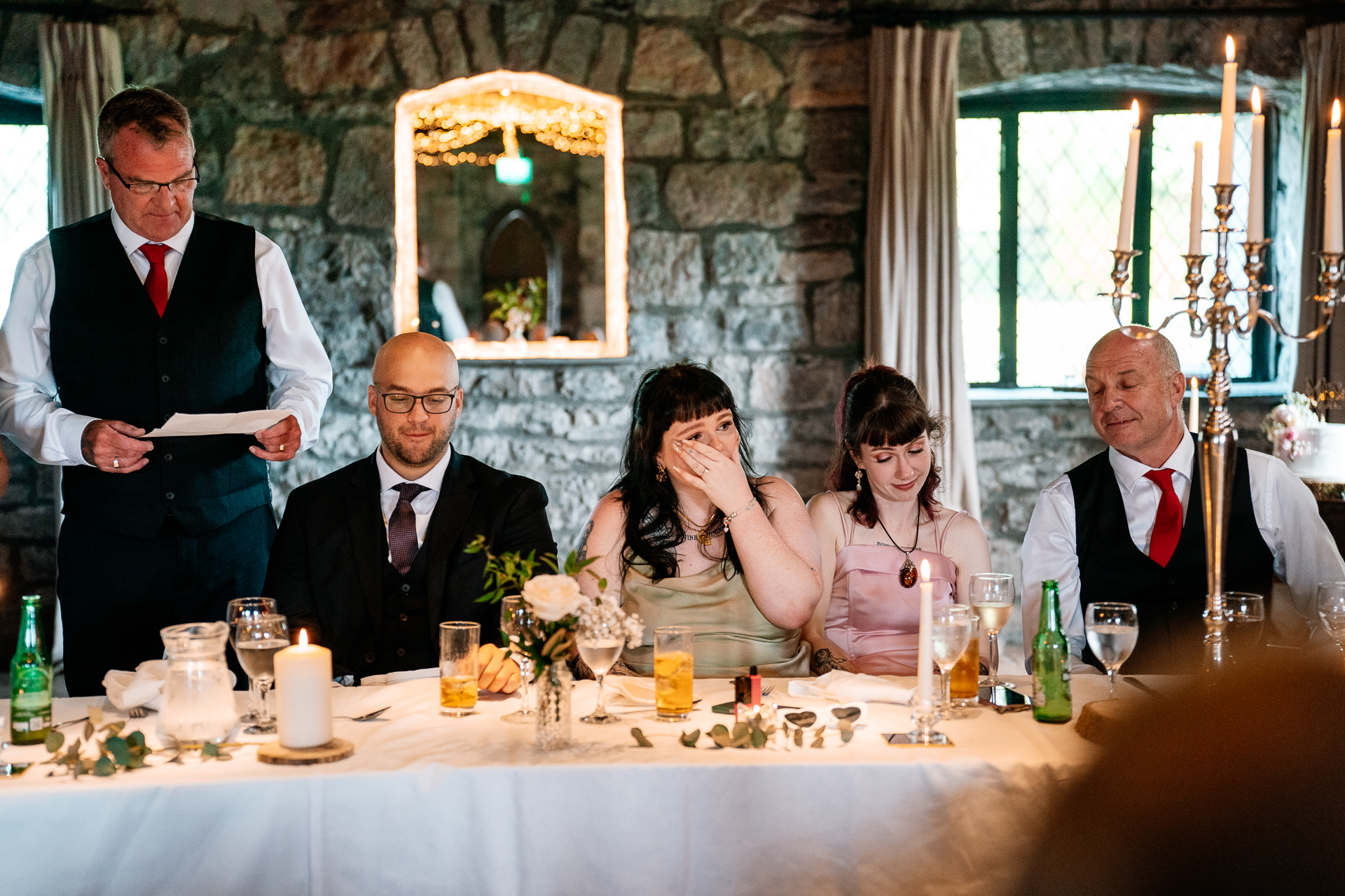 Elegant wedding dinner setup in the dining room of Cloghan Castle