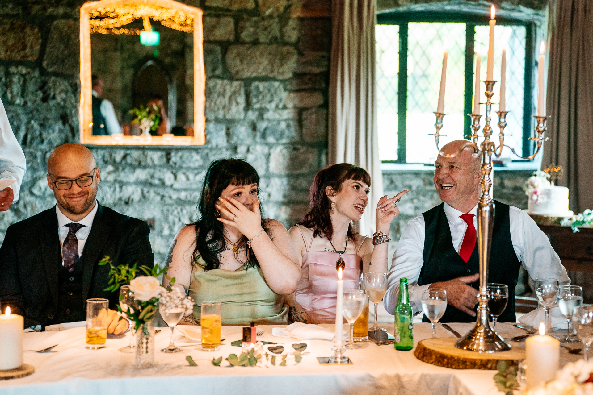 Elegant wedding dinner setup in the dining room of Cloghan Castle