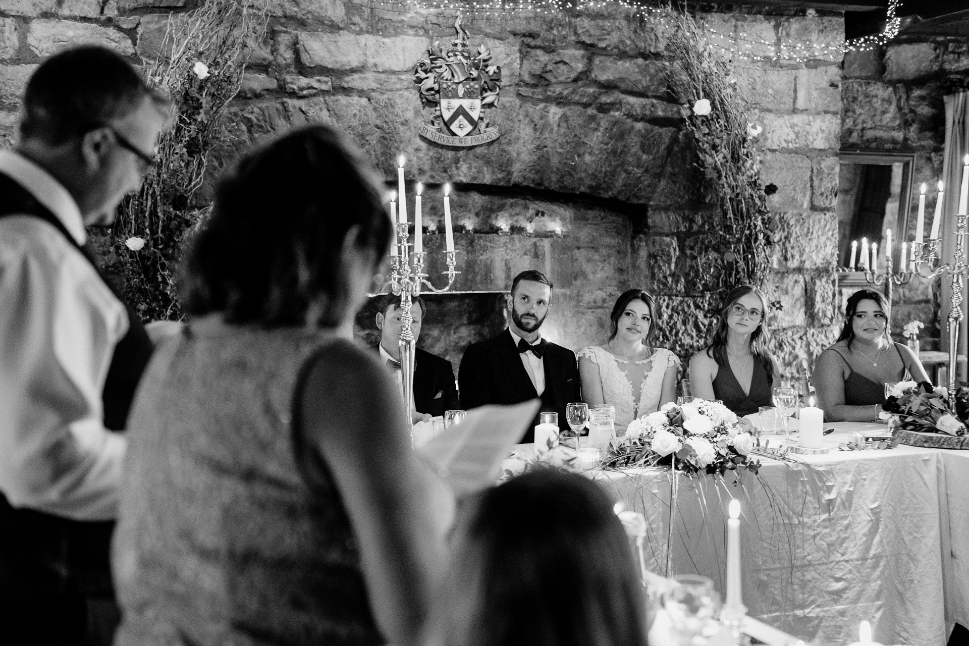 Elegant wedding dinner setup in the dining room of Cloghan Castle