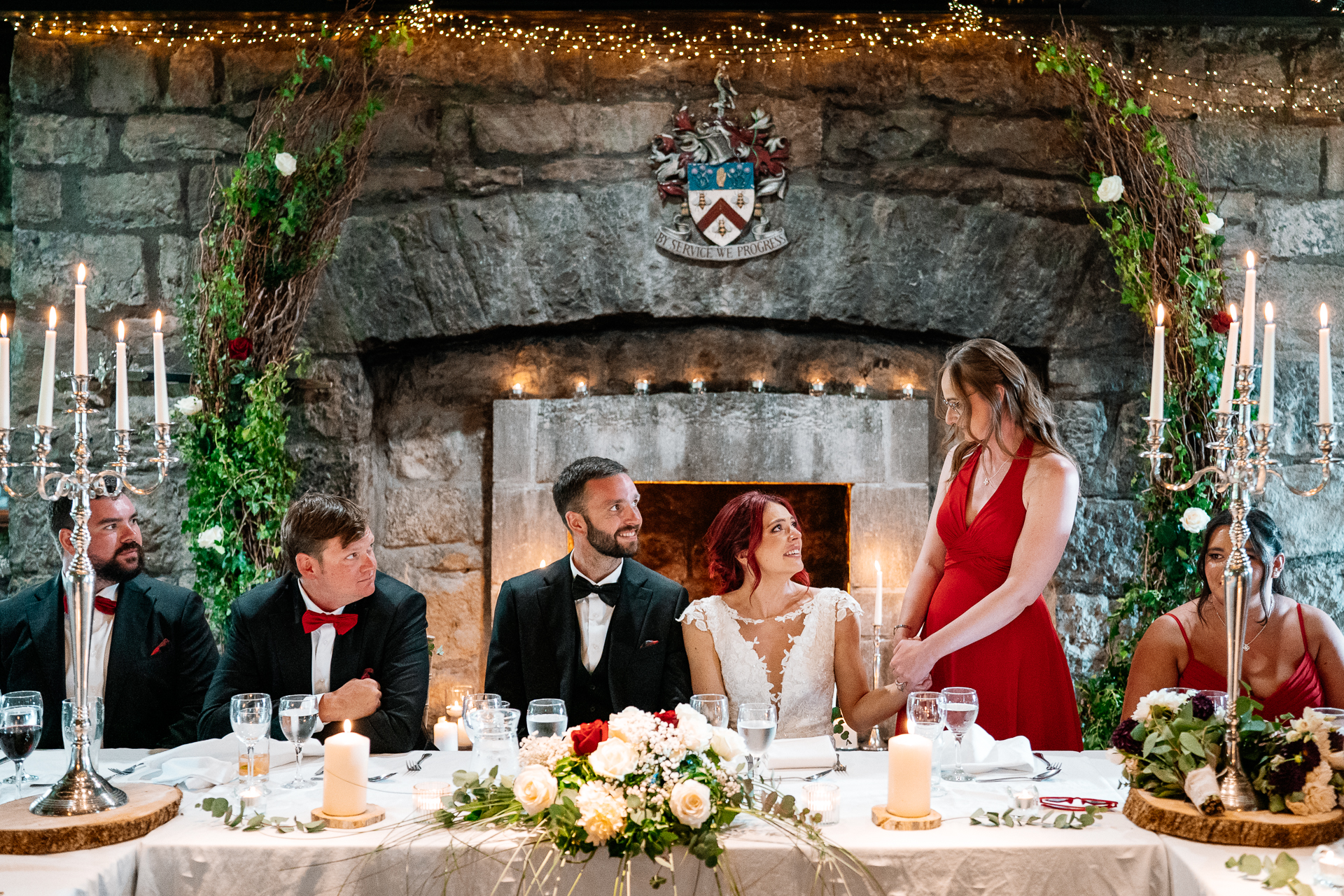 Elegant wedding dinner setup in the dining room of Cloghan Castle