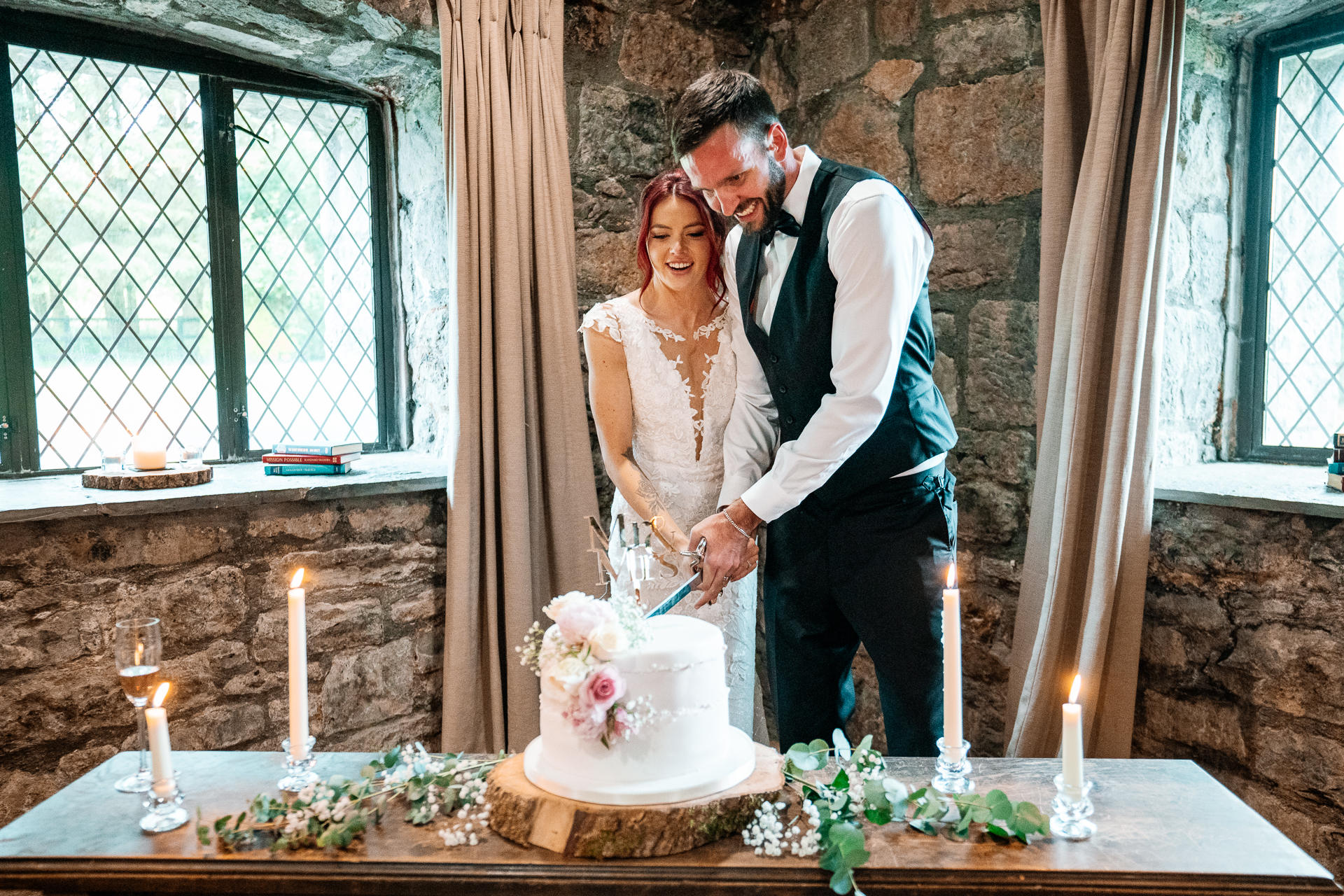 Elegant wedding dinner setup in the dining room of Cloghan Castle