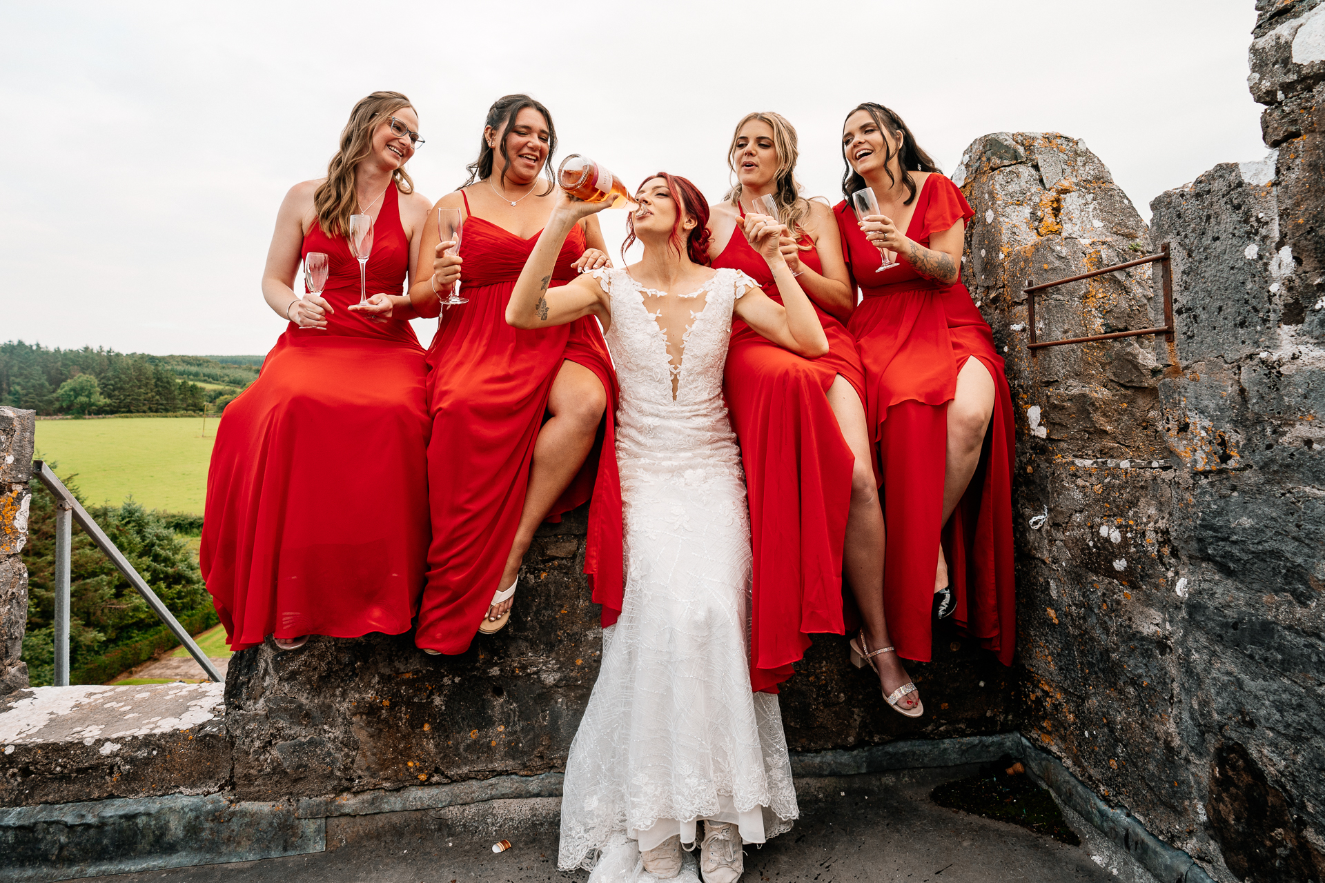 Bride and groom during golden hour at Cloghan Castle