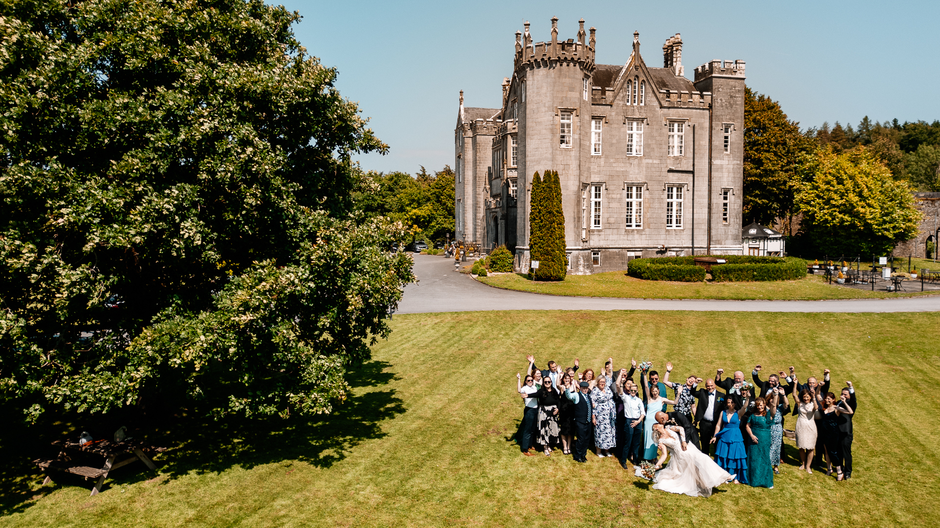 Bride and groom portrait session around the castle grounds of Kinnity Castle Hotel.