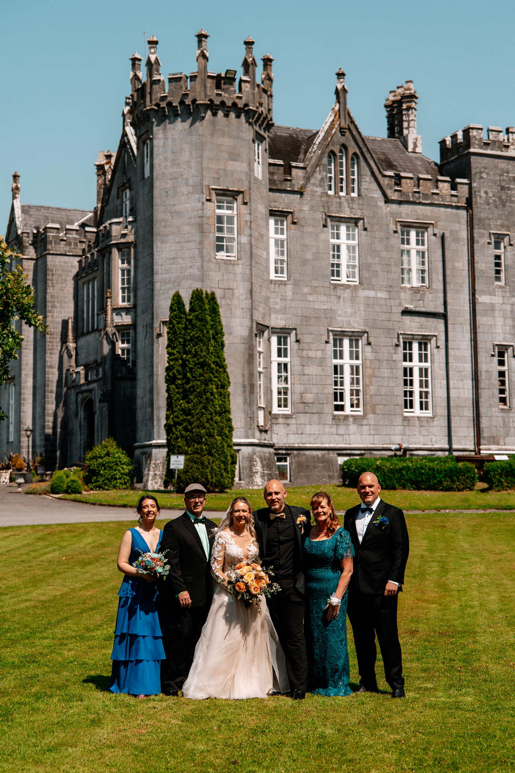 Bride and groom portrait session around the castle grounds of Kinnity Castle Hotel.