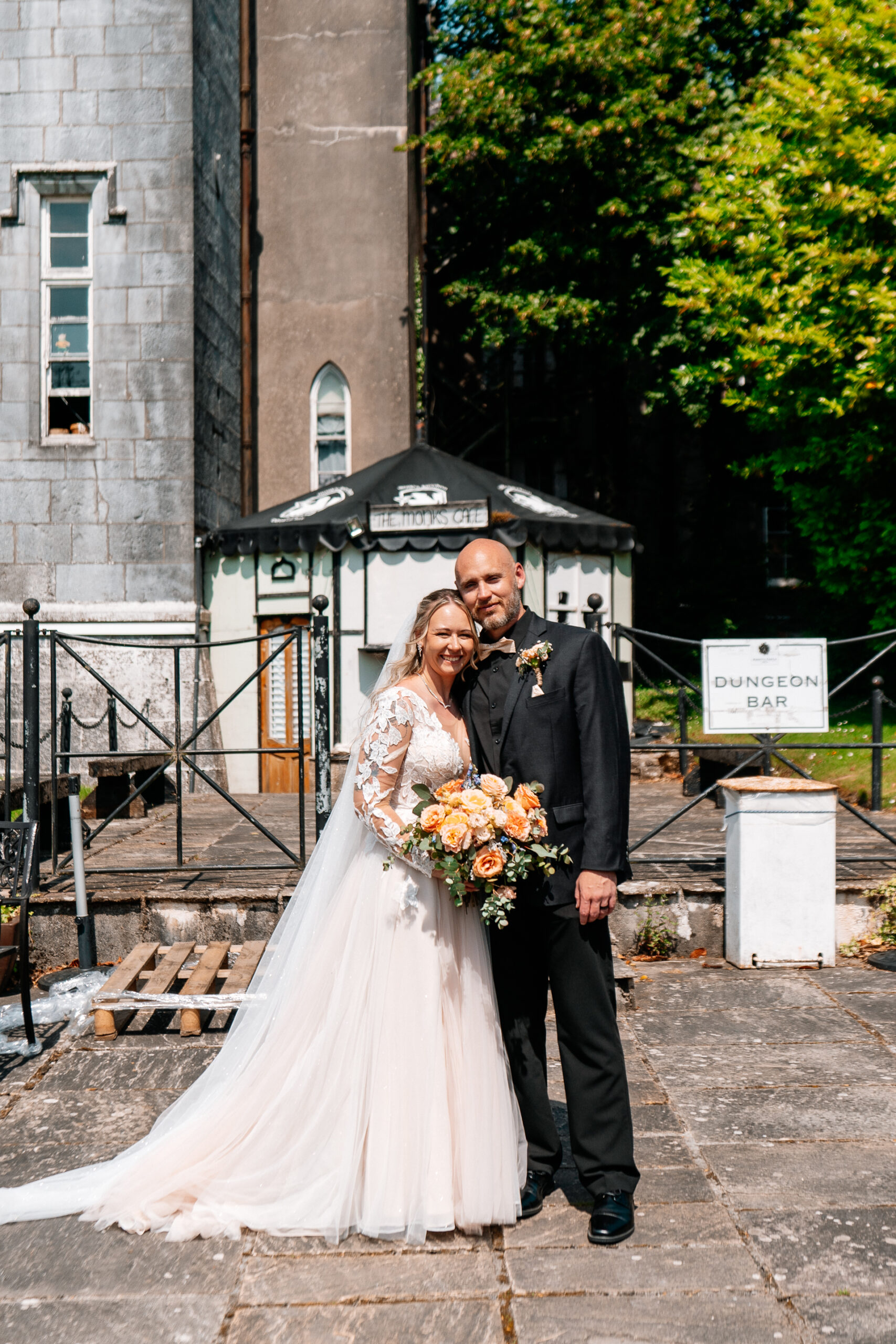Bride and groom portrait session around the castle grounds of Kinnity Castle Hotel.