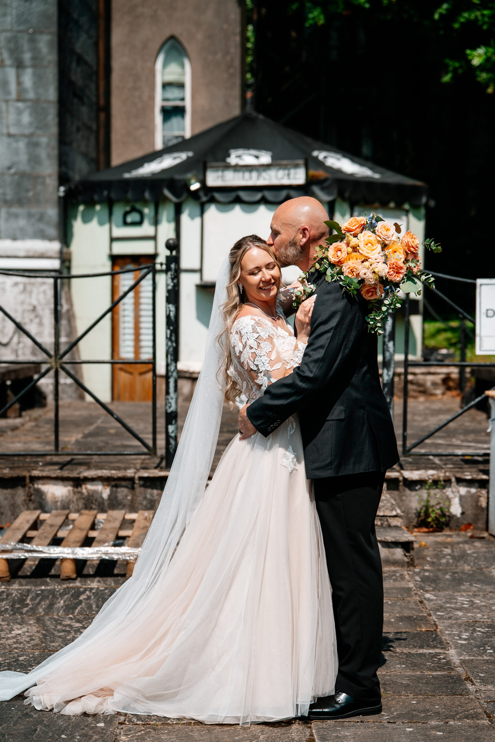 Bride and groom portrait session around the castle grounds of Kinnity Castle Hotel.