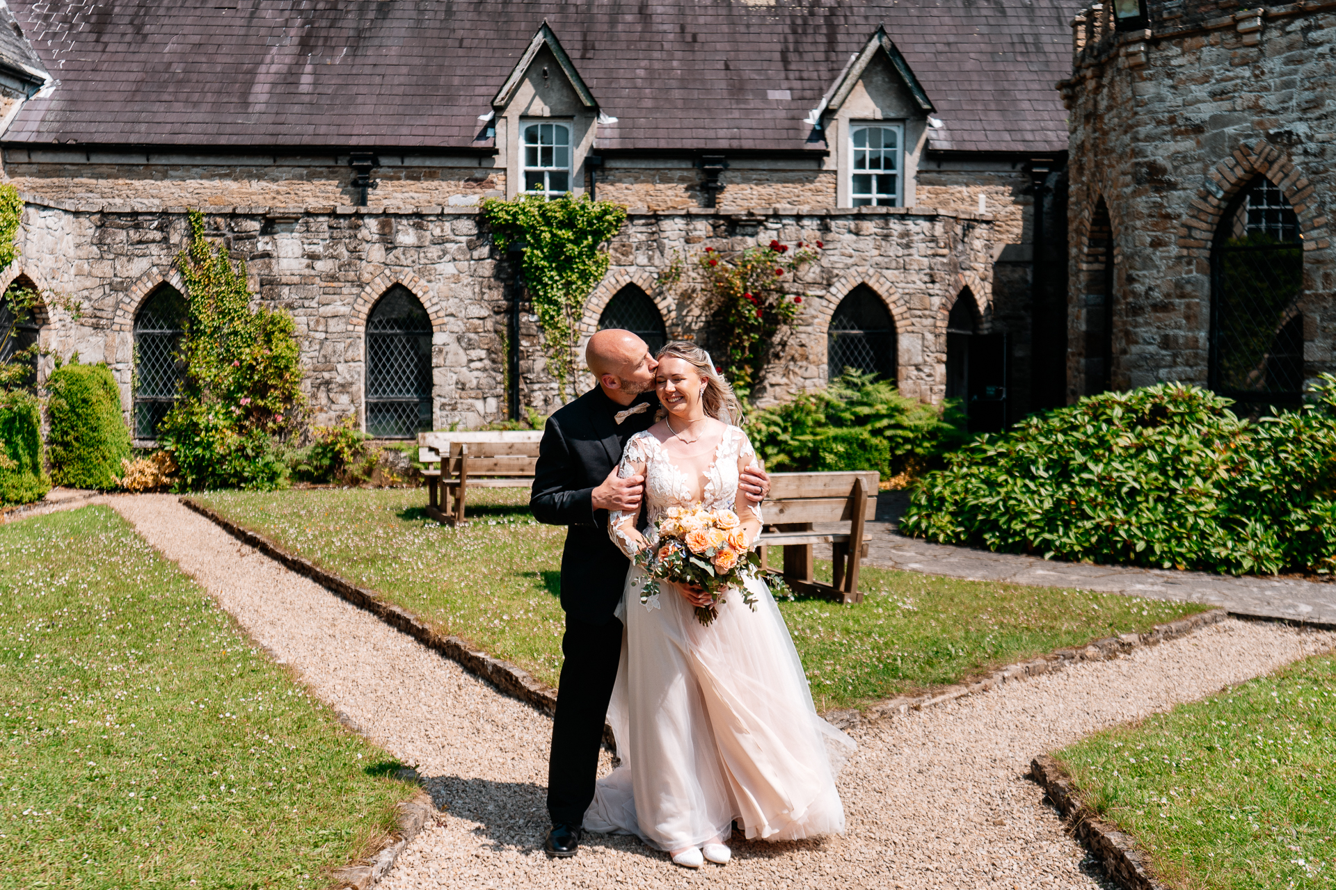 Bride and groom portrait session around the castle grounds of Kinnity Castle Hotel.