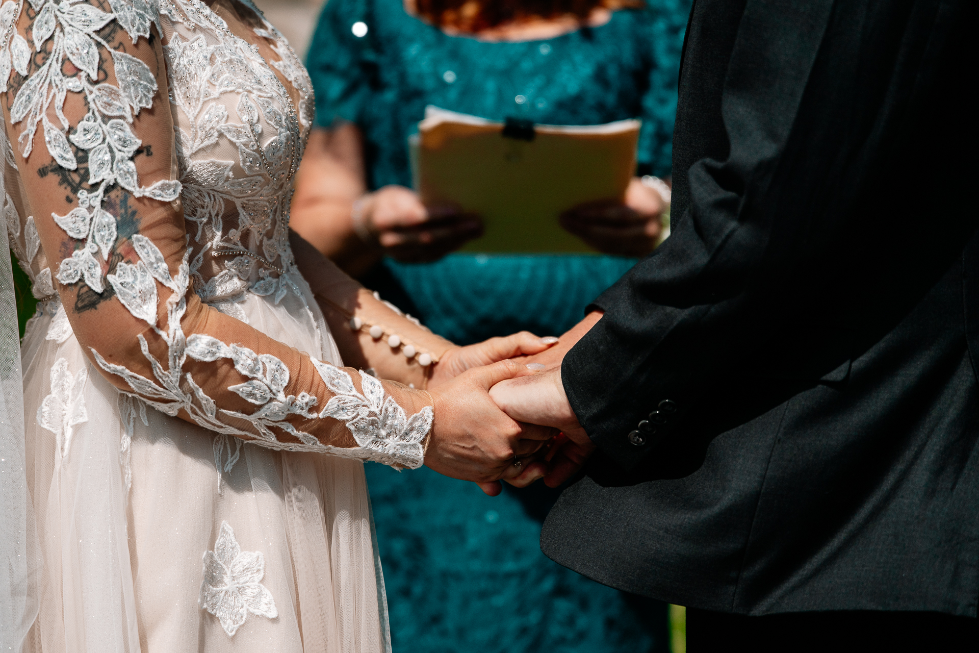 Outdoor wedding ceremony in the gardens of Kinnity Castle Hotel, Ireland.