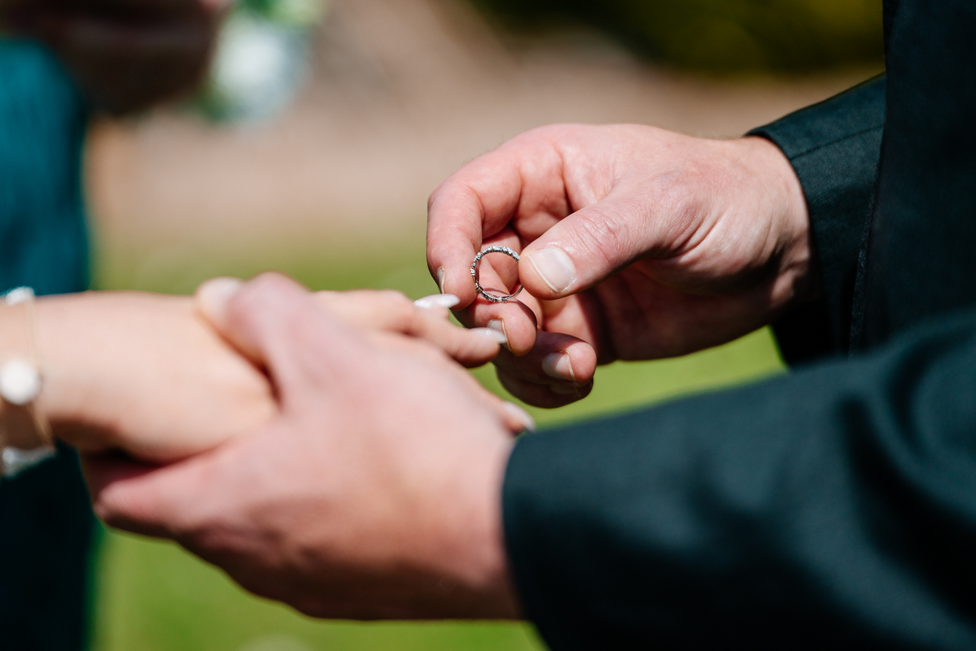 Outdoor wedding ceremony in the gardens of Kinnity Castle Hotel, Ireland.