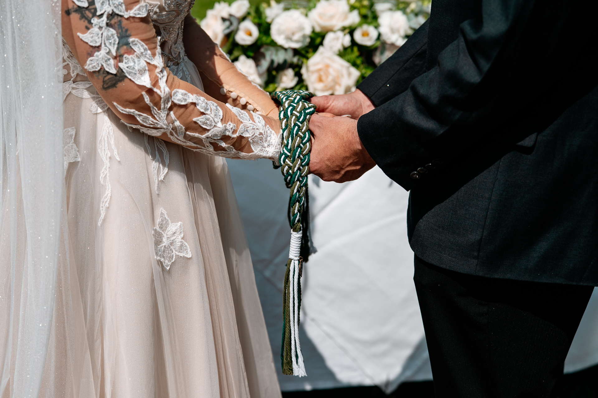 Outdoor wedding ceremony in the gardens of Kinnity Castle Hotel, Ireland.