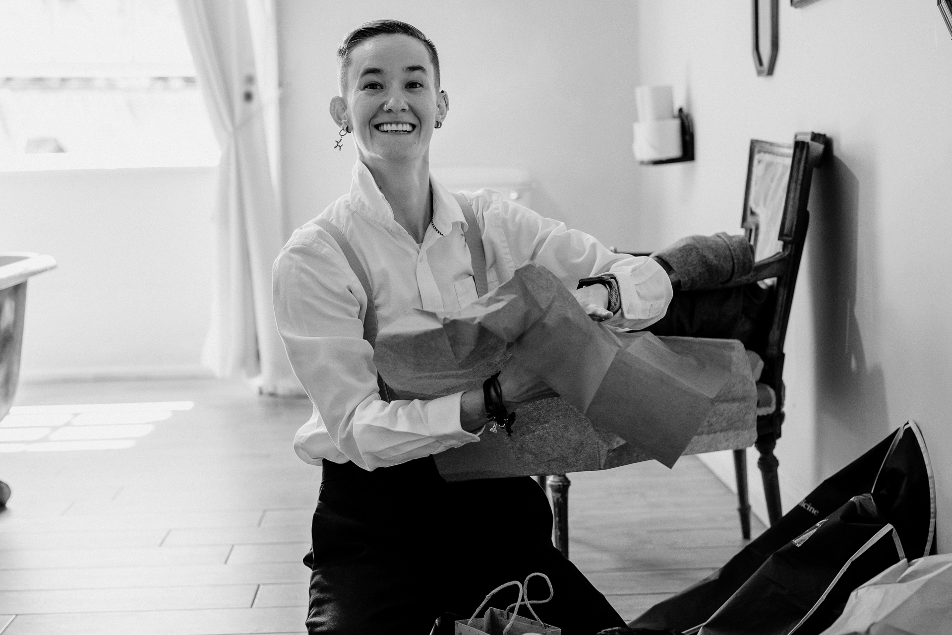 Bride and groom getting ready at Kinnity Castle Hotel for their destination wedding in Ireland.