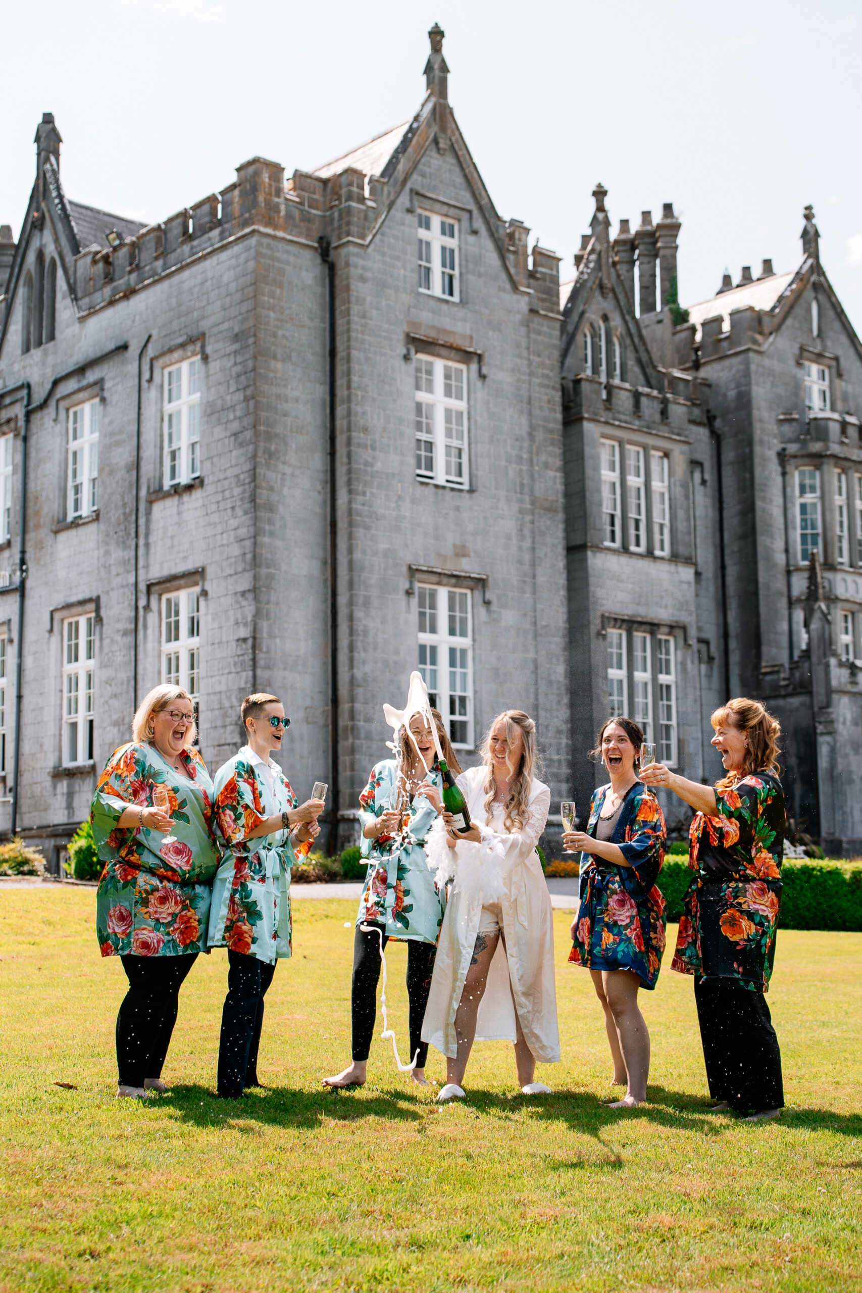 Bride and groom getting ready at Kinnity Castle Hotel for their destination wedding in Ireland.