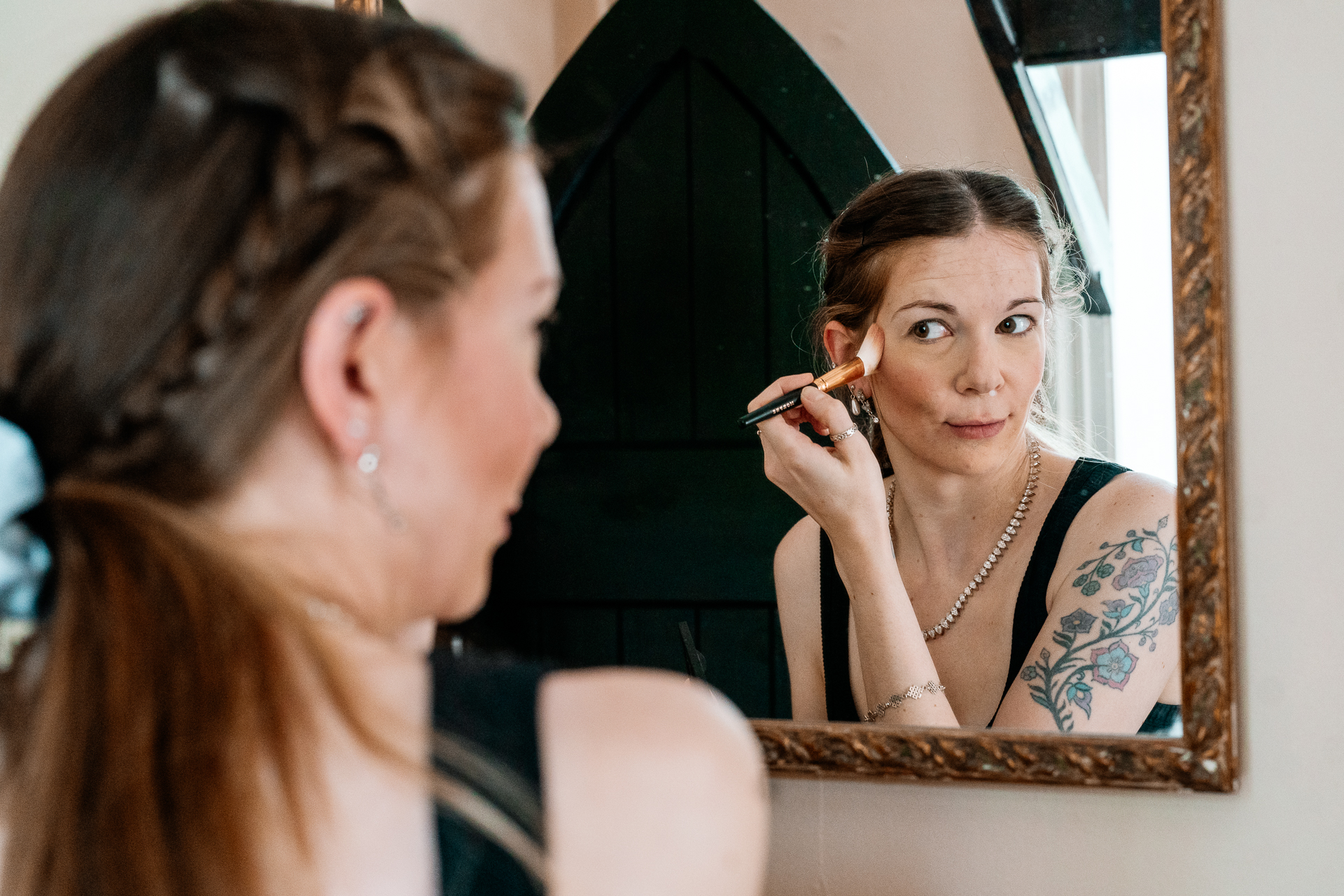 Bride and groom getting ready at Kinnity Castle Hotel for their destination wedding in Ireland.