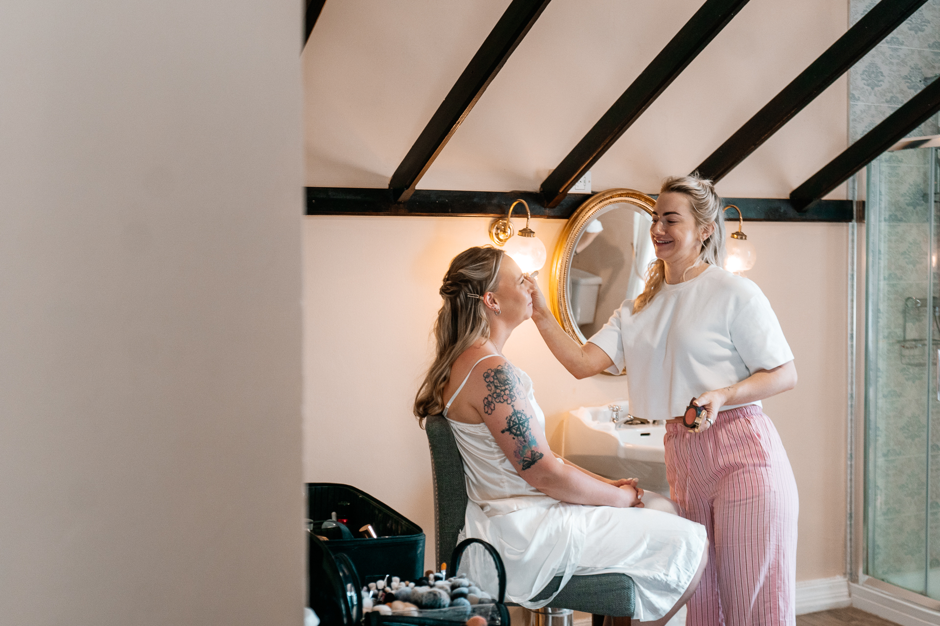Bride and groom getting ready at Kinnity Castle Hotel for their destination wedding in Ireland.