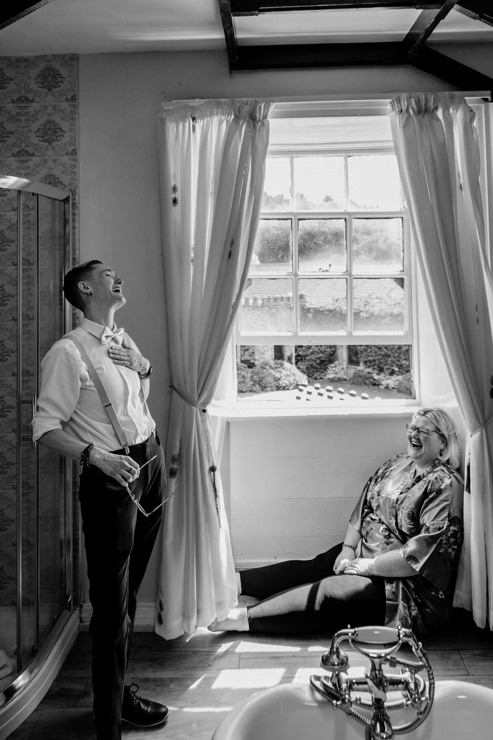 Bride and groom getting ready at Kinnity Castle Hotel for their destination wedding in Ireland.