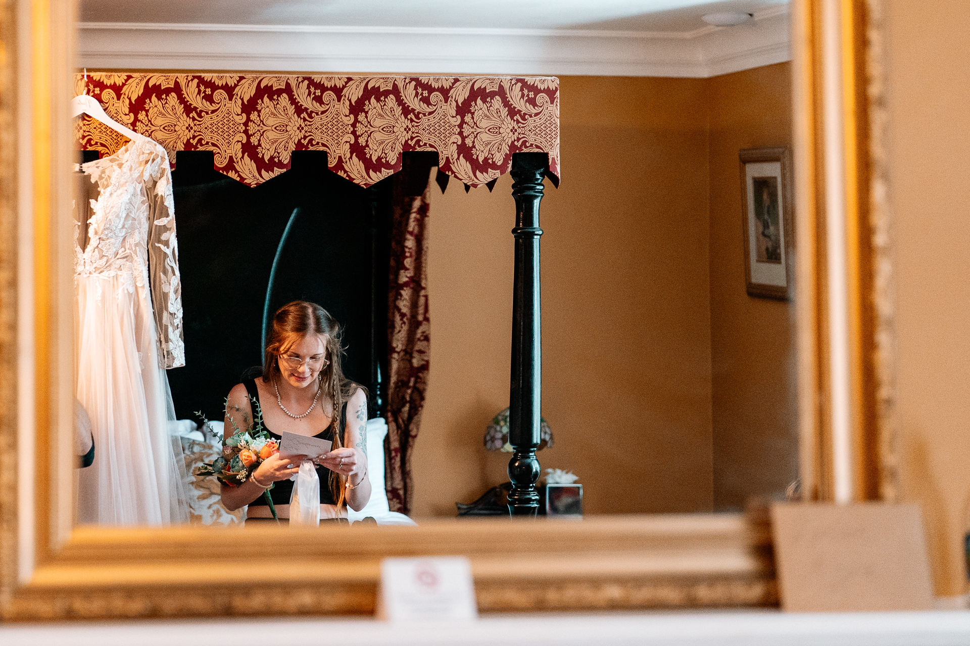 Bride and groom getting ready at Kinnity Castle Hotel for their destination wedding in Ireland.