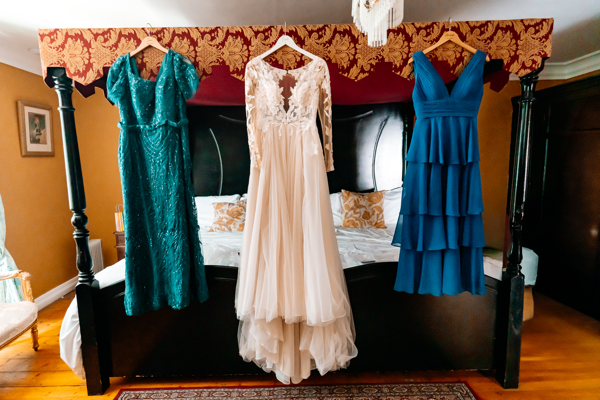 Bride and groom getting ready at Kinnity Castle Hotel for their destination wedding in Ireland.