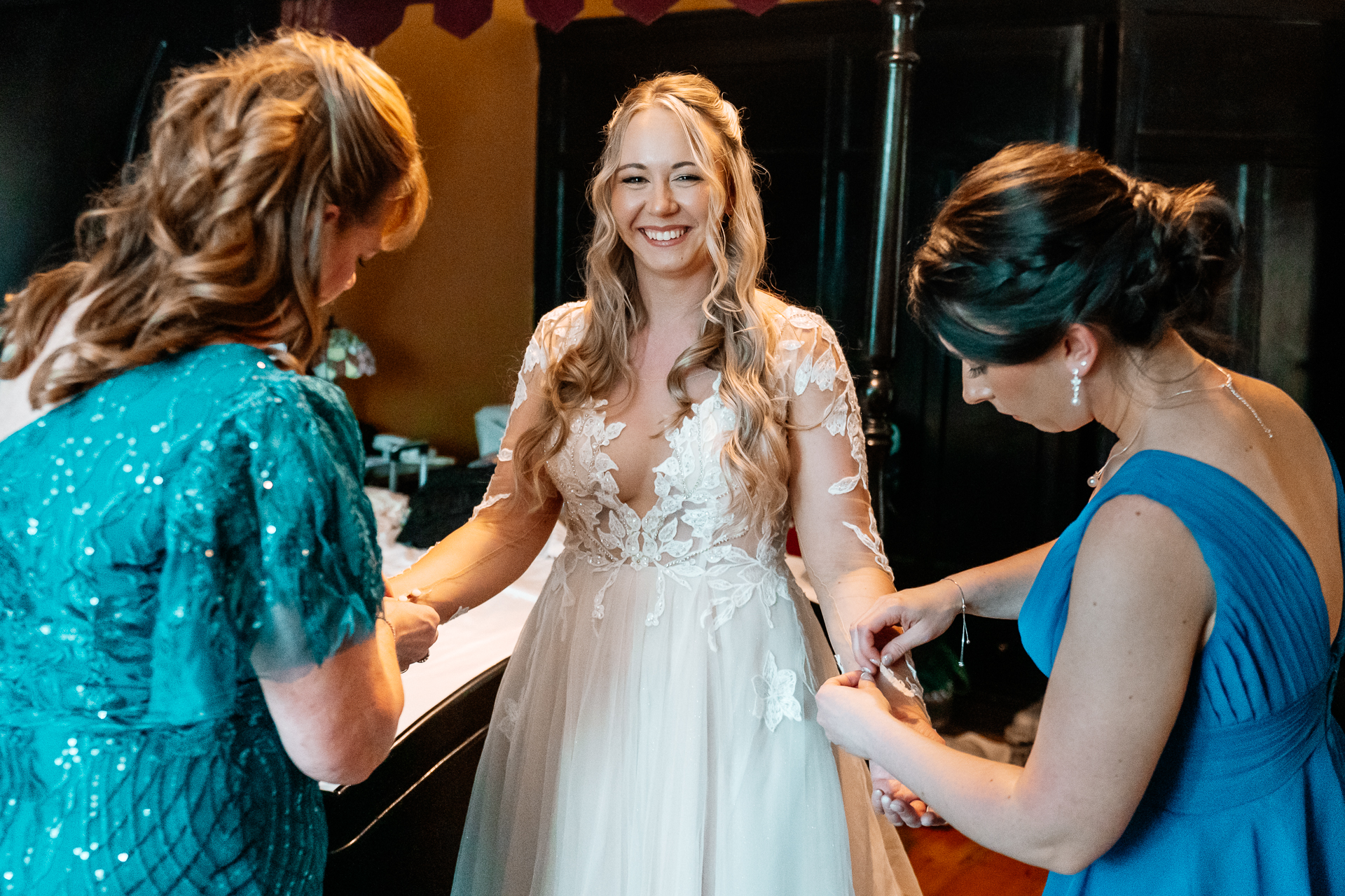 Bride and groom getting ready at Kinnity Castle Hotel for their destination wedding in Ireland.