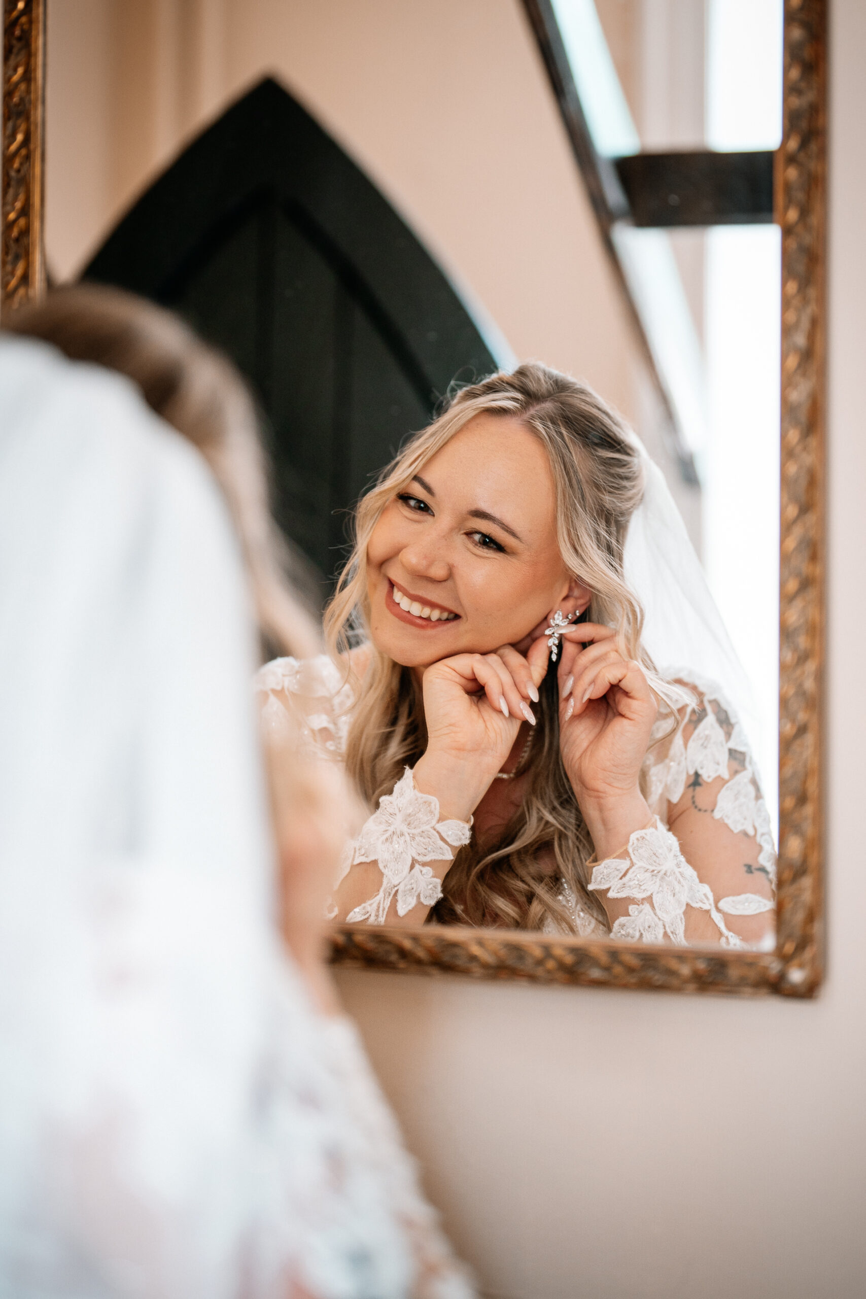 Bride and groom getting ready at Kinnity Castle Hotel for their destination wedding in Ireland.