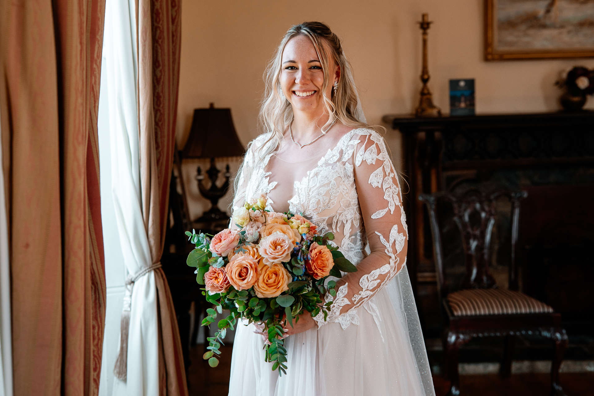 Bride and groom getting ready at Kinnity Castle Hotel for their destination wedding in Ireland.