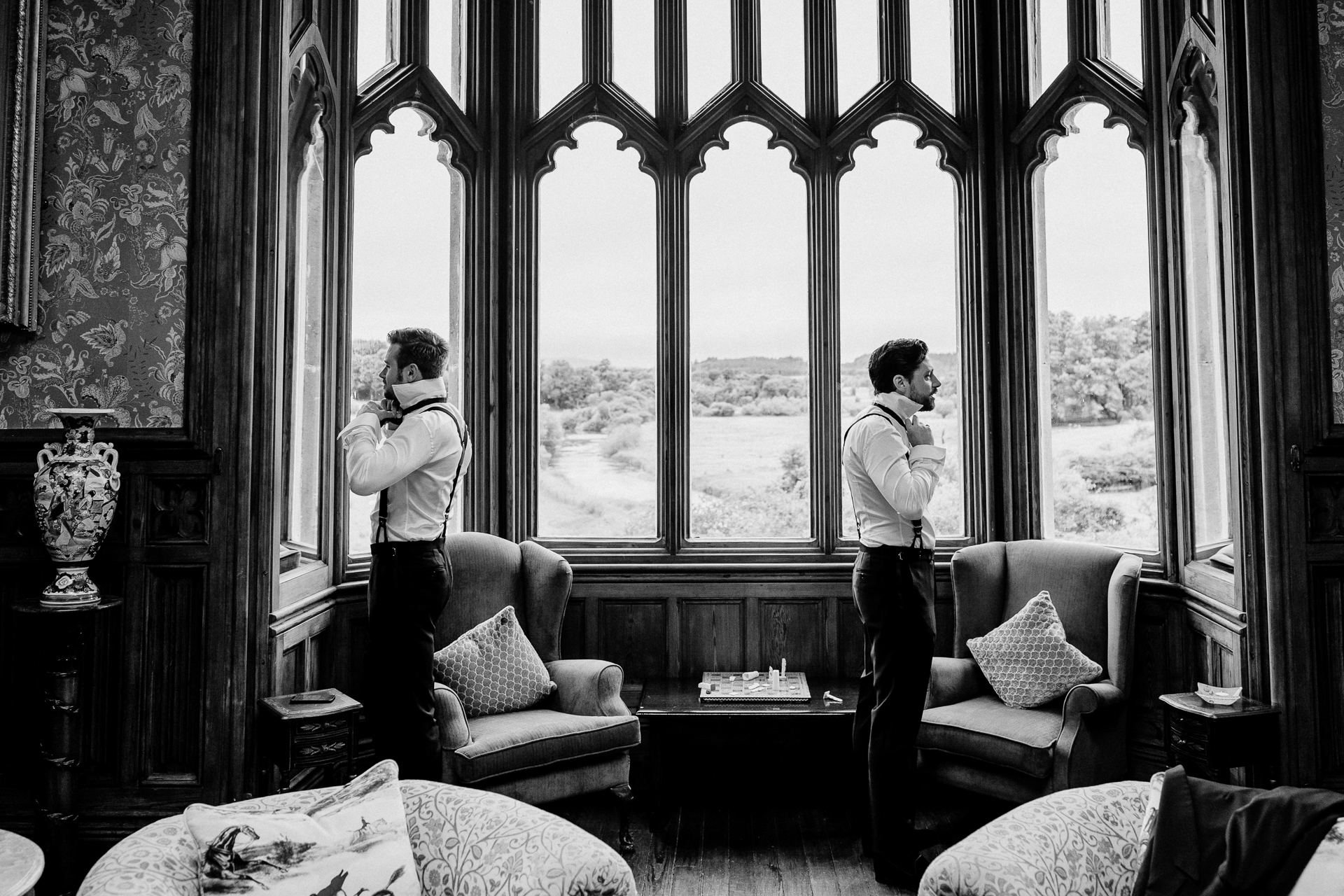 Bride and groom getting ready and First Look at Markree Castle – Destination Wedding Photographer