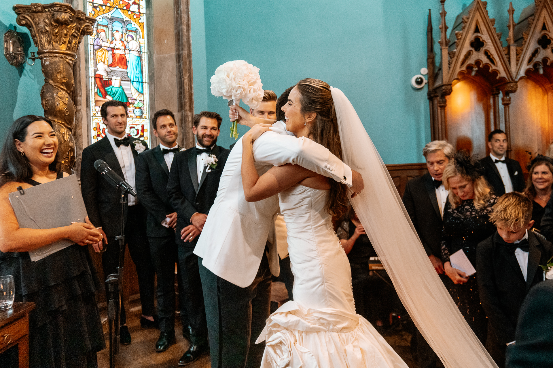 Emotional wedding ceremony inside the chapel of Markree Castle, with personal vows and elegant details