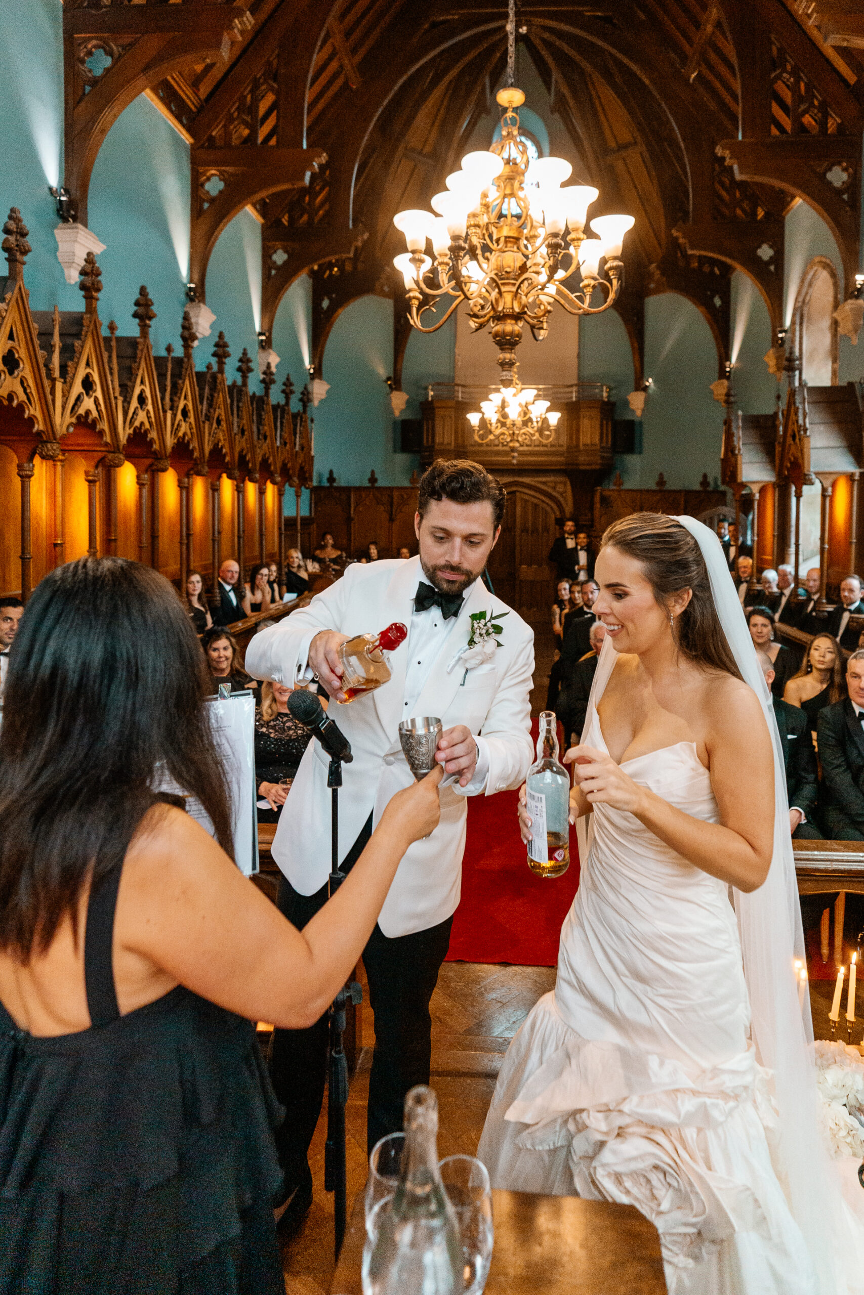 Emotional wedding ceremony inside the chapel of Markree Castle, with personal vows and elegant details