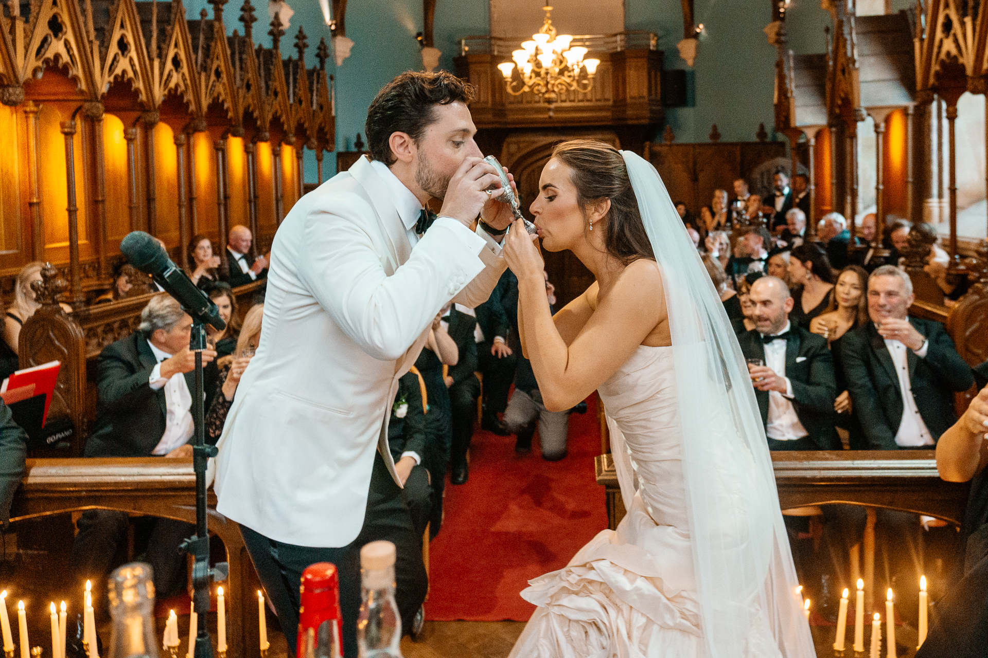 Emotional wedding ceremony inside the chapel of Markree Castle, with personal vows and elegant details