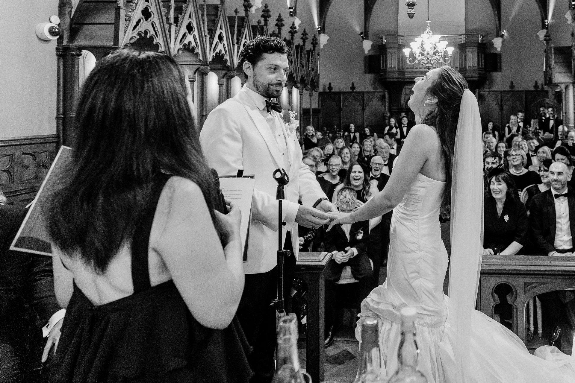 Emotional wedding ceremony inside the chapel of Markree Castle, with personal vows and elegant details