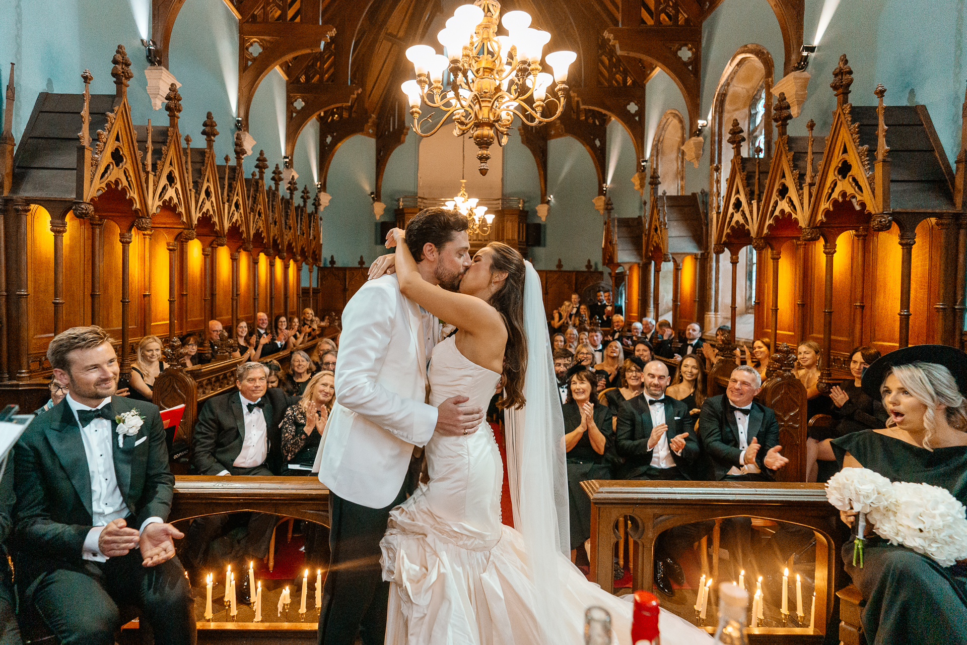 Emotional wedding ceremony inside the chapel of Markree Castle, with personal vows and elegant details