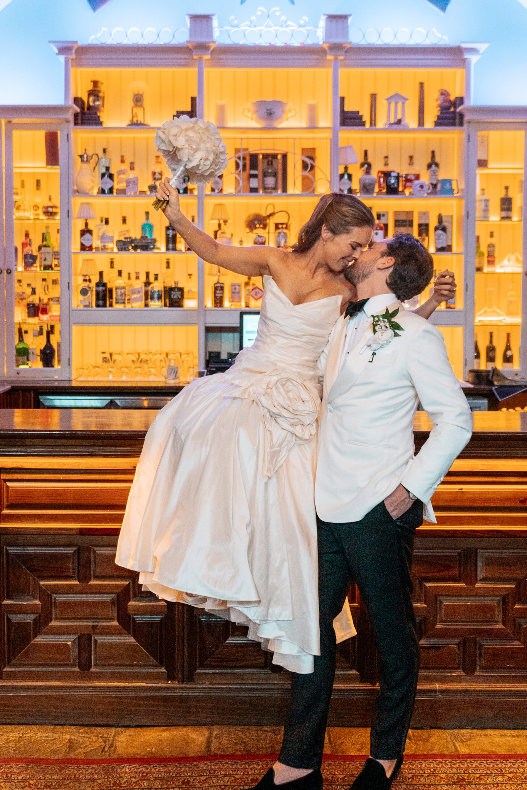 Bride and groom portraits around the gardens, boathouse and interiors at Markree Castle – with Irish Wolfhound Fionn