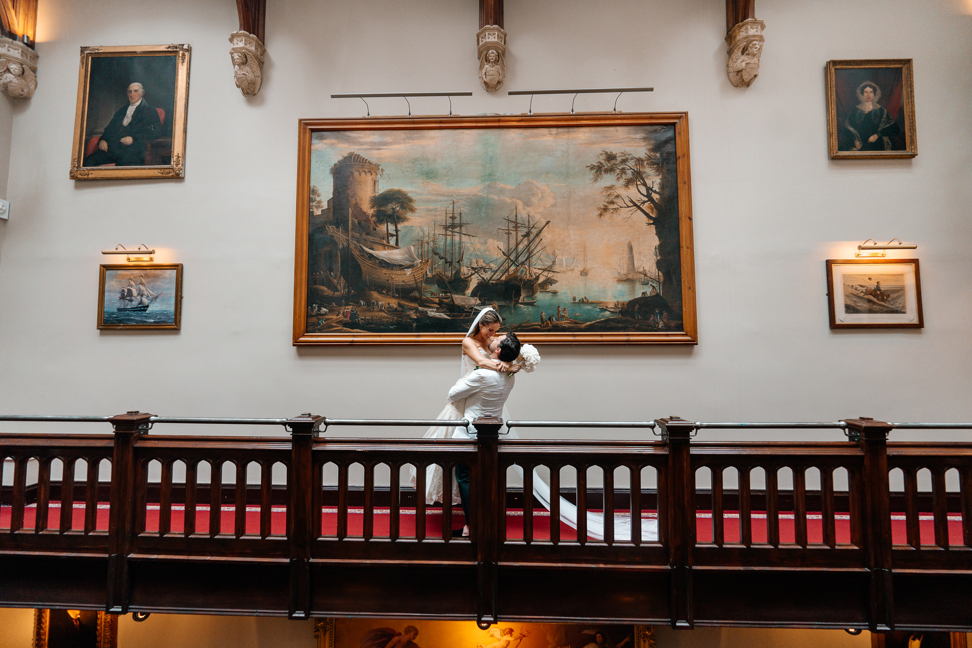 Bride and groom portraits around the gardens, boathouse and interiors at Markree Castle – with Irish Wolfhound Fionn