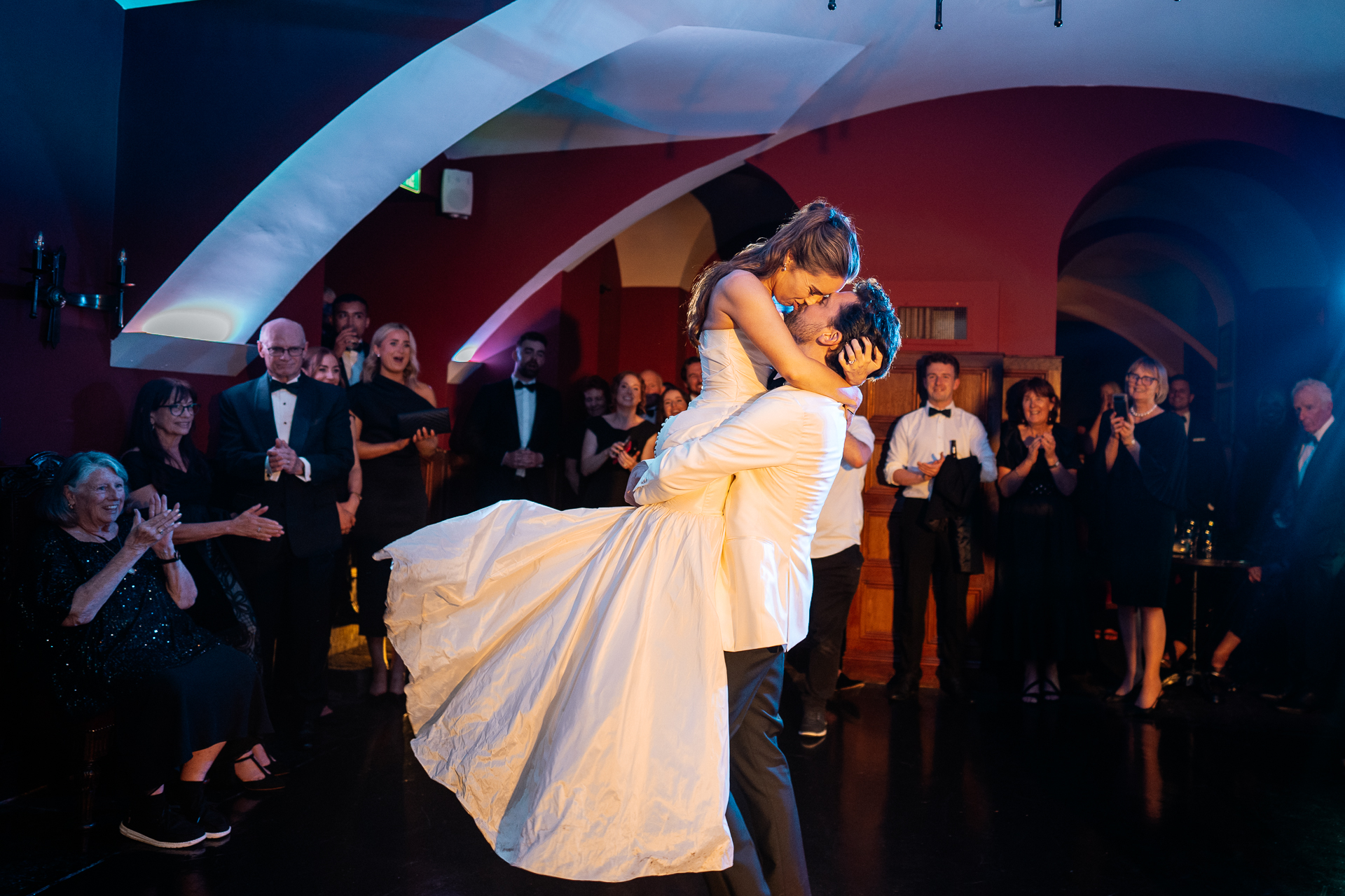 Wedding party dancing and live band on the dancefloor at Markree Castle