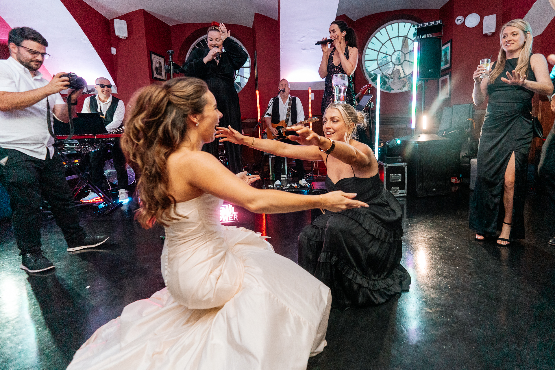 Wedding party dancing and live band on the dancefloor at Markree Castle
