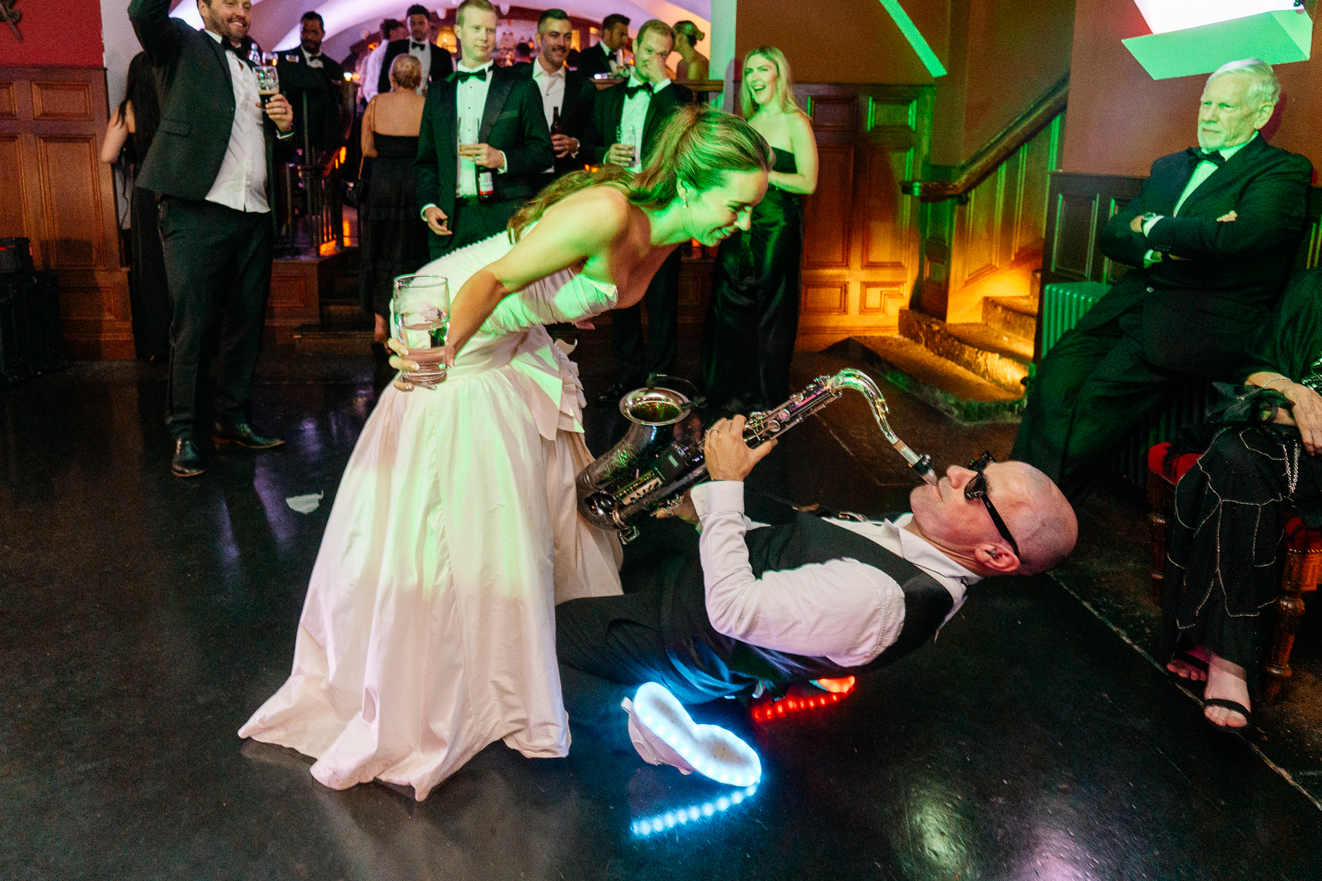 Wedding party dancing and live band on the dancefloor at Markree Castle