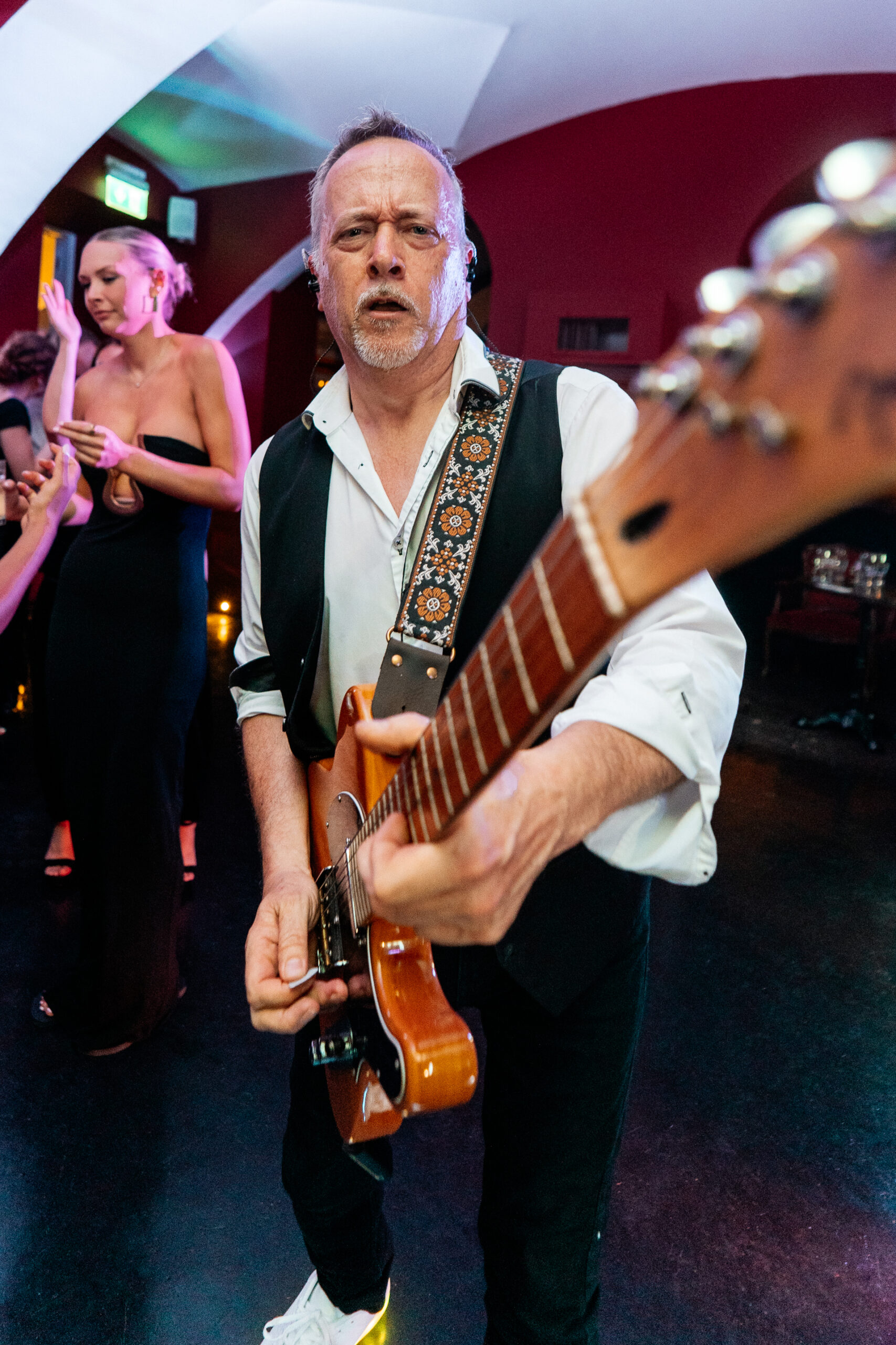 Wedding party dancing and live band on the dancefloor at Markree Castle