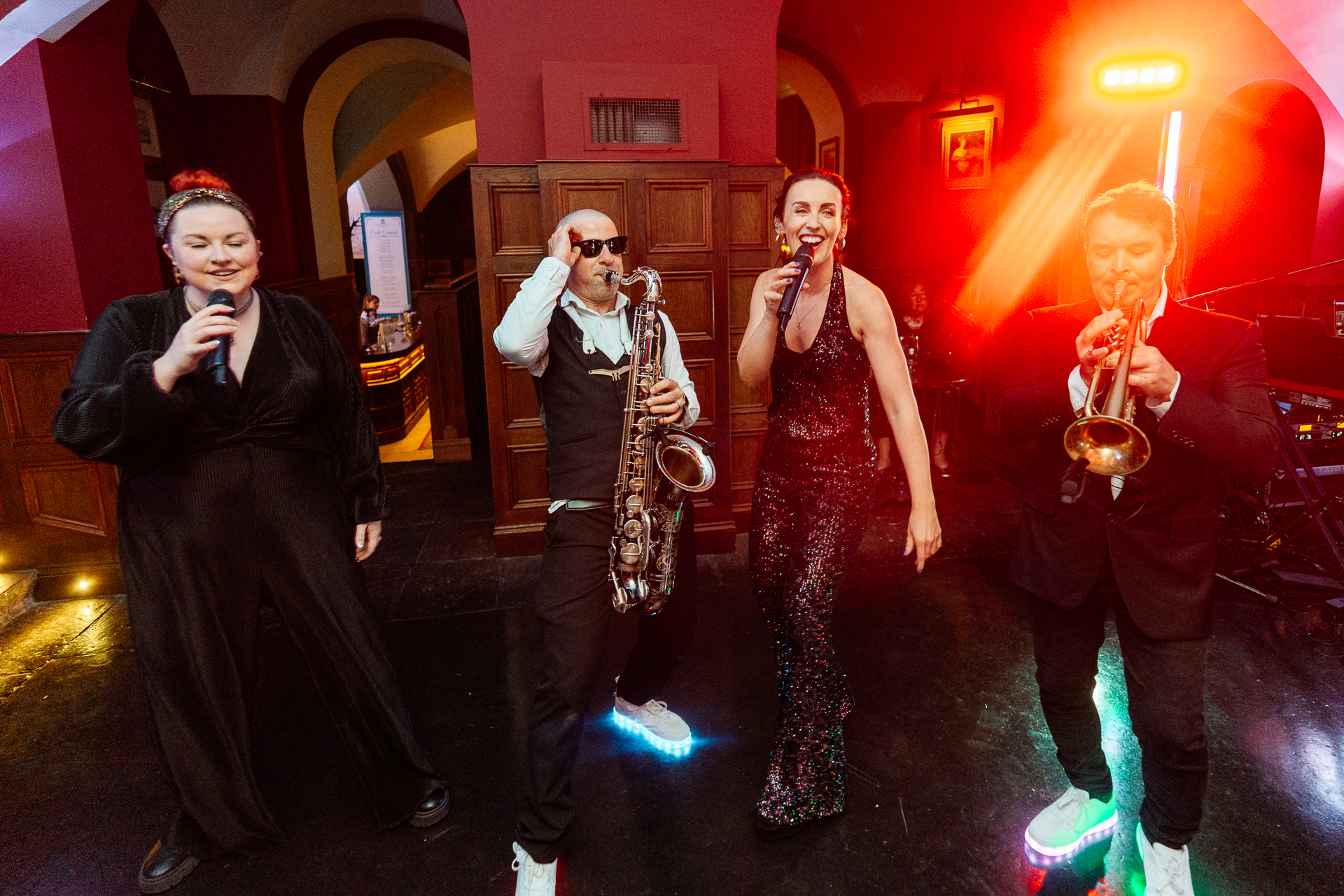Wedding party dancing and live band on the dancefloor at Markree Castle