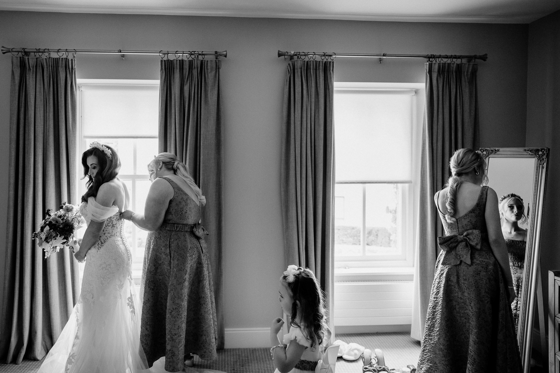 Bride getting ready at Castle Dargan Estate in Sligo – candid wedding preparations