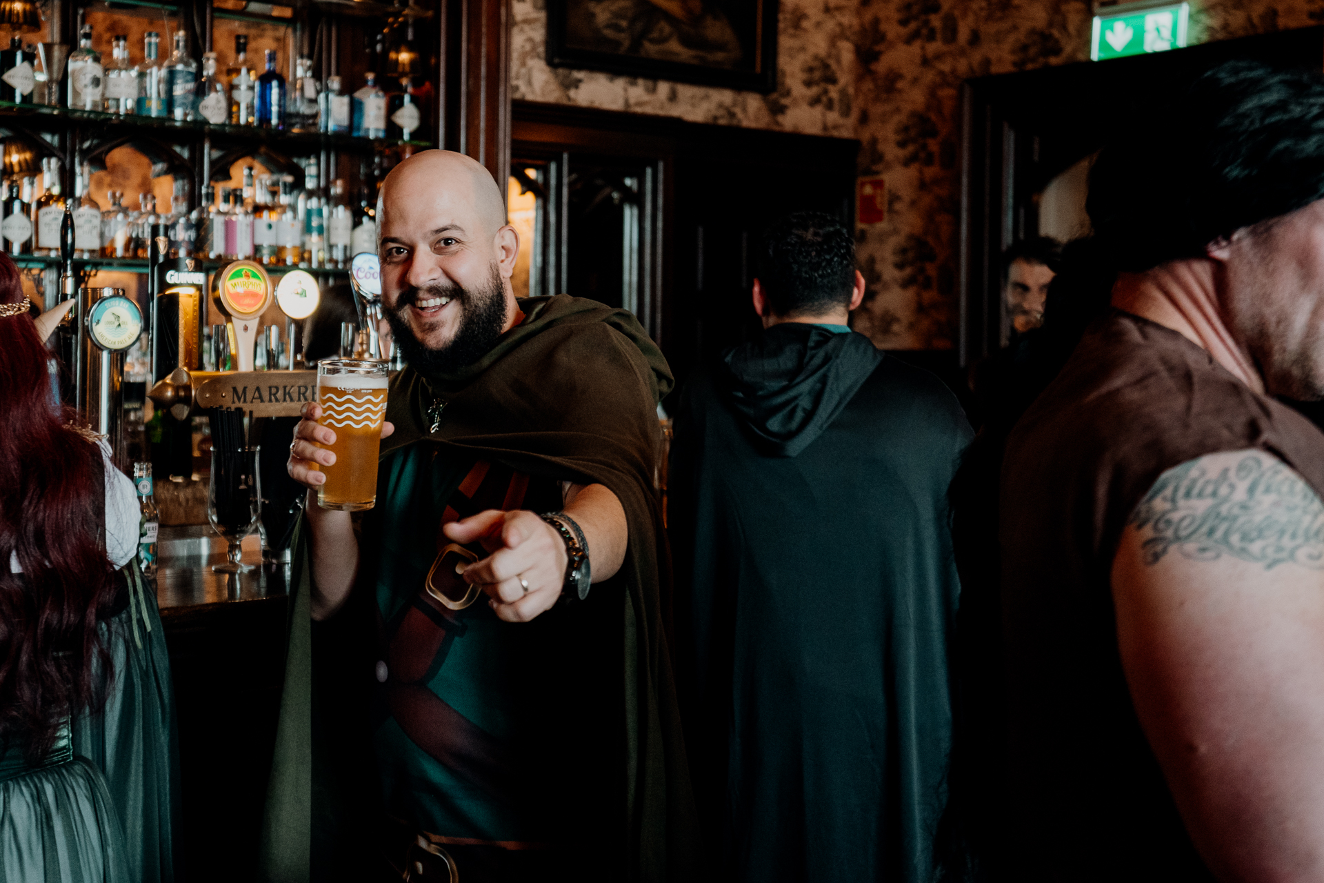 Guest in fantasy-themed costume during a rehearsal dinner at Markree Castle, Sligo, Ireland

