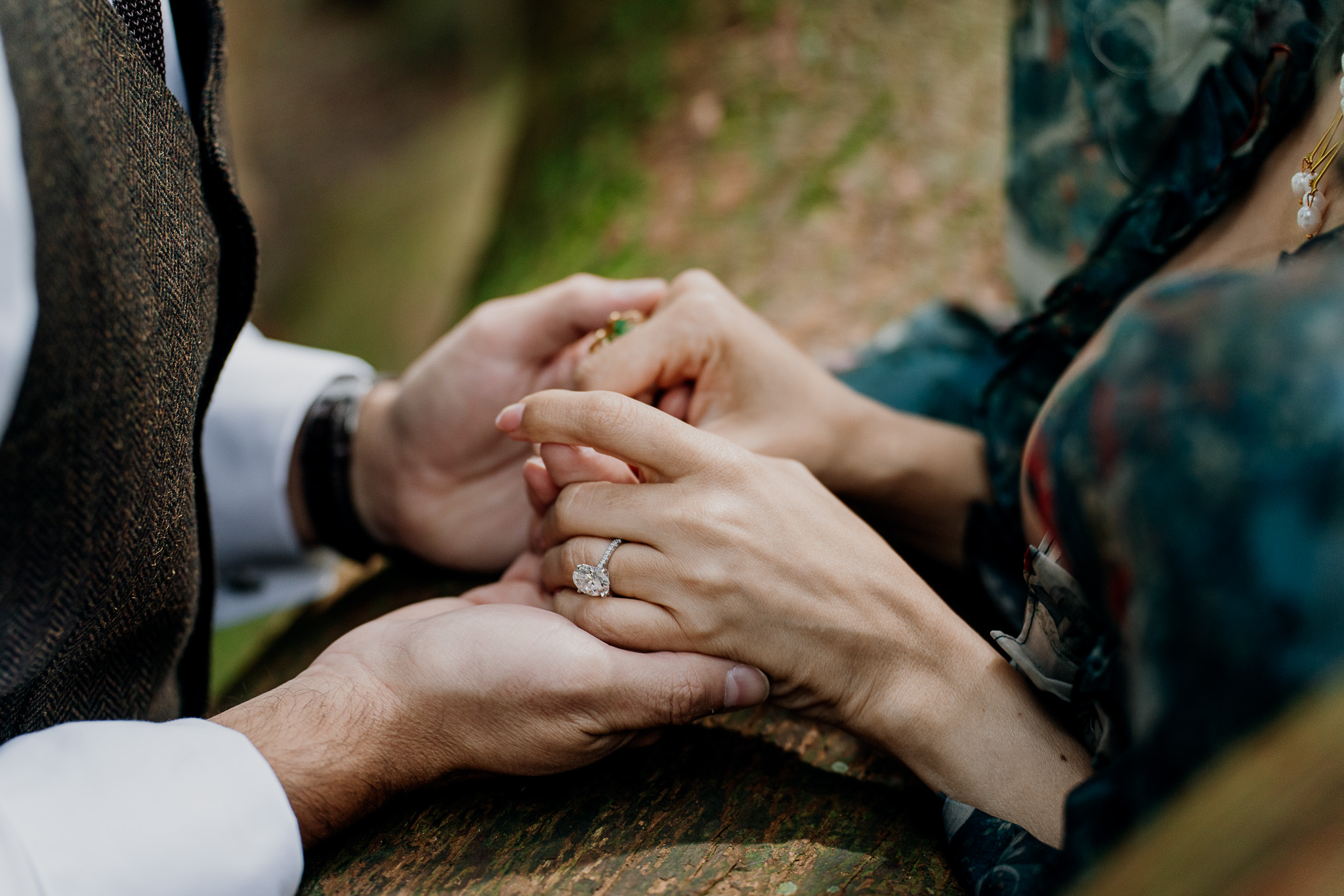 Close-up of the couple holding hands during a pre-wedding session at Markree Castle
