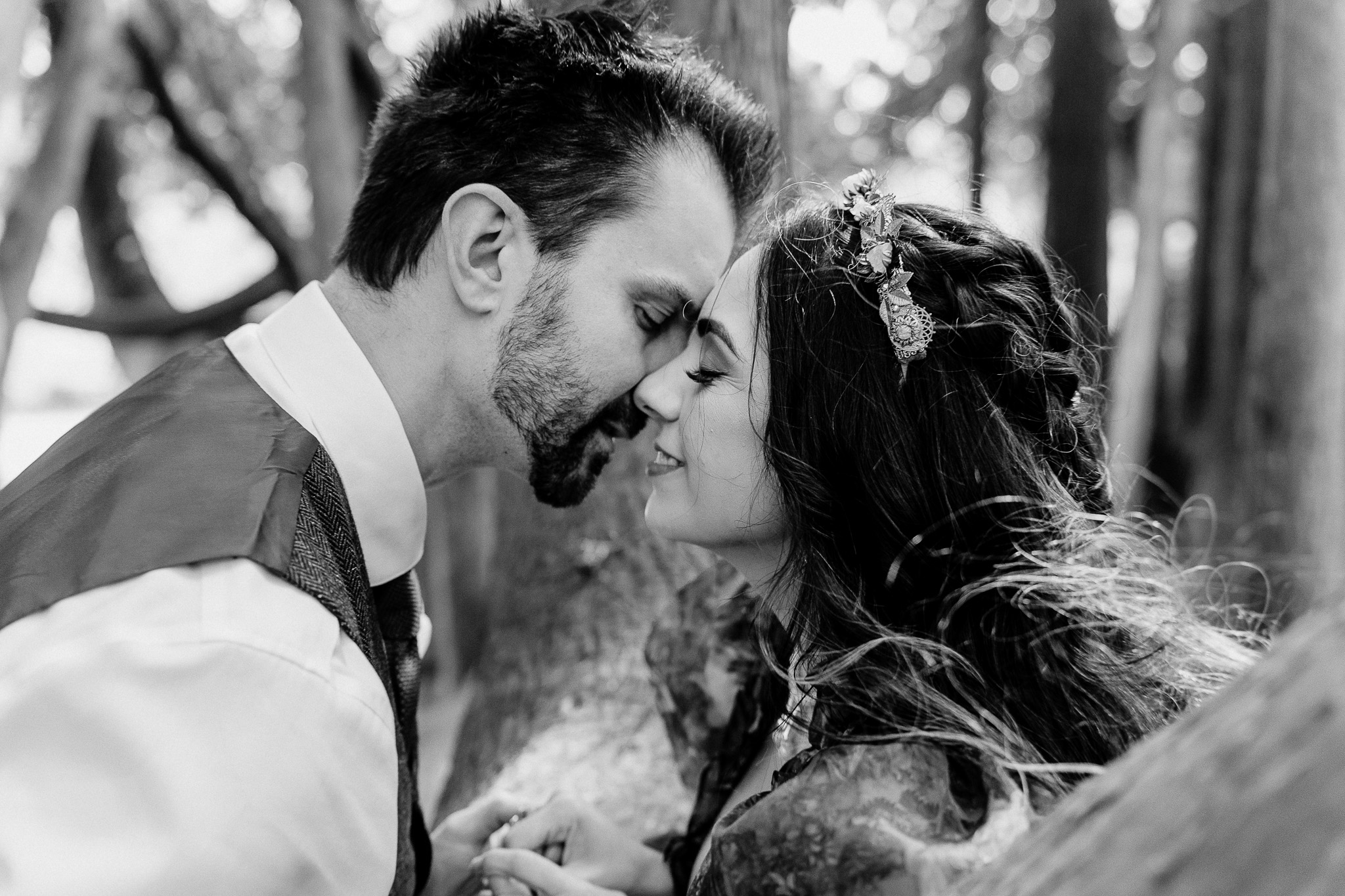 Black and white portrait of a couple laughing together at Markree Castle