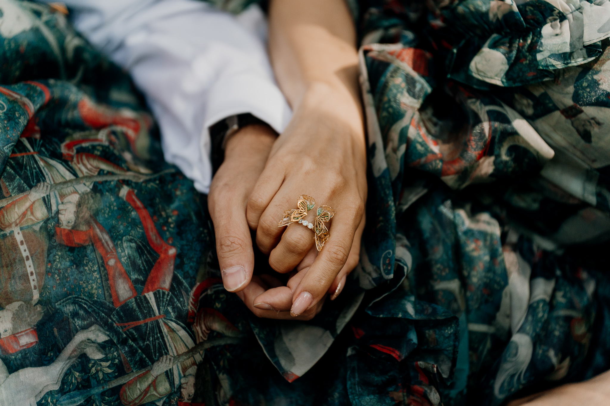 Engagement ring detail during a pre-wedding photo session at Markree Castle
