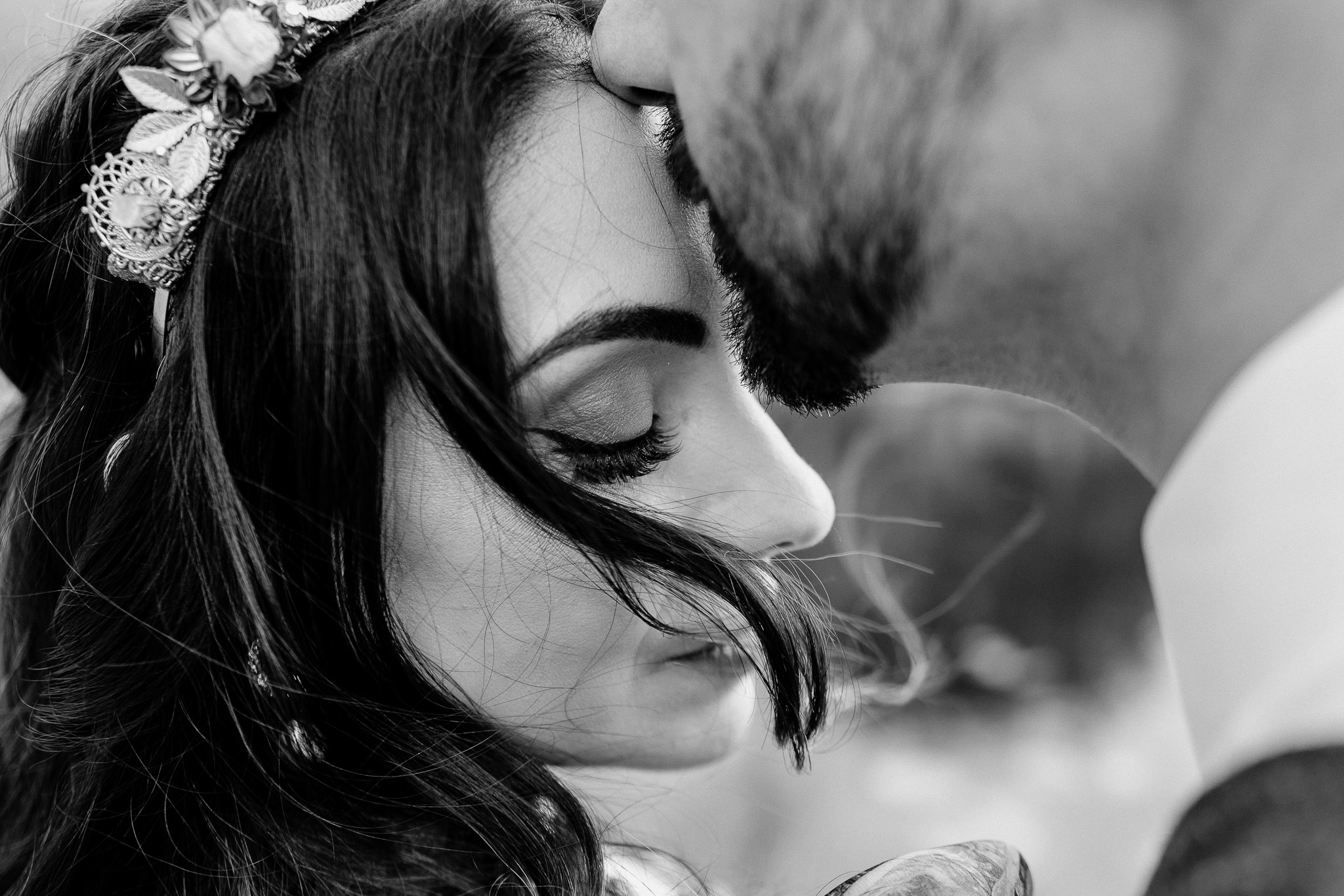 Intimate black and white portrait of a couple at Markree Castle