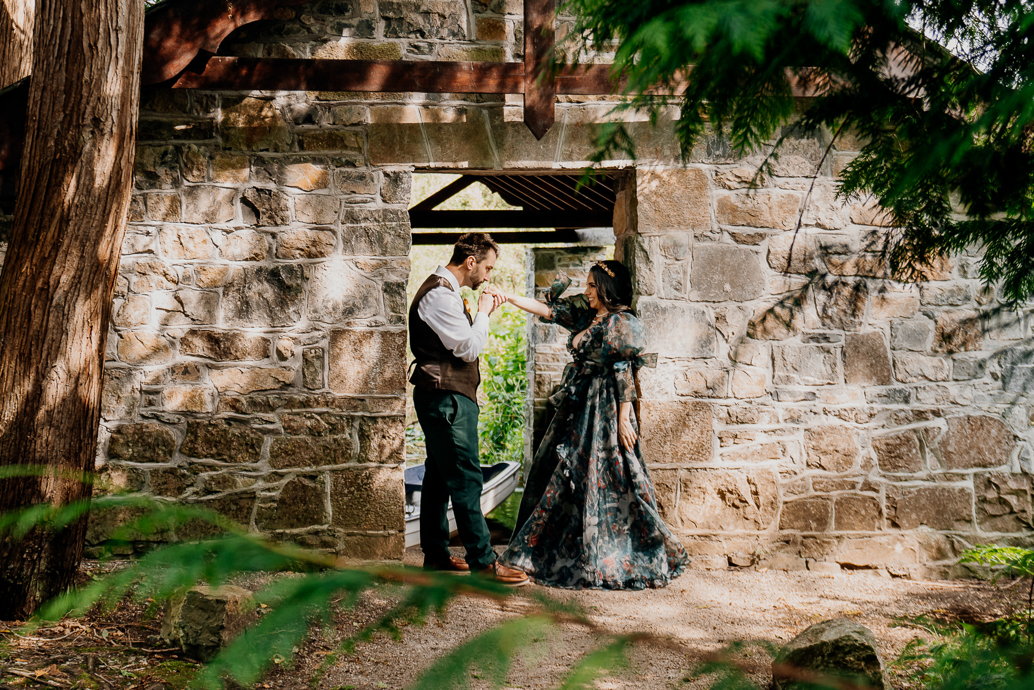Couple at the Boathouse during their pre-wedding photo session at Markree Castle