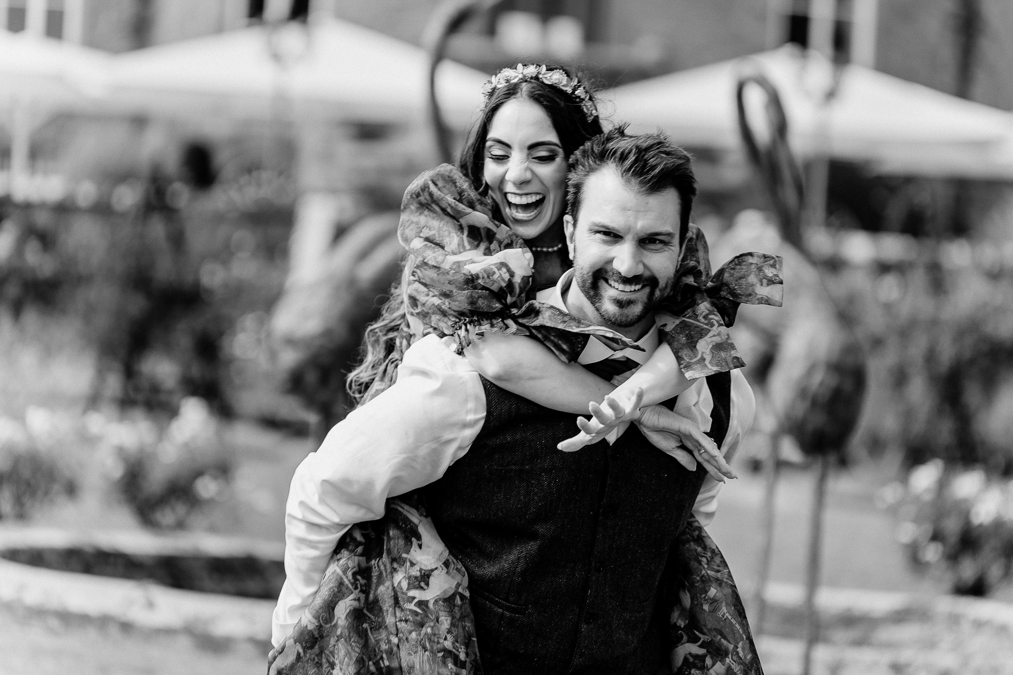 Black and white pre-wedding portrait of a couple at Markree Castle