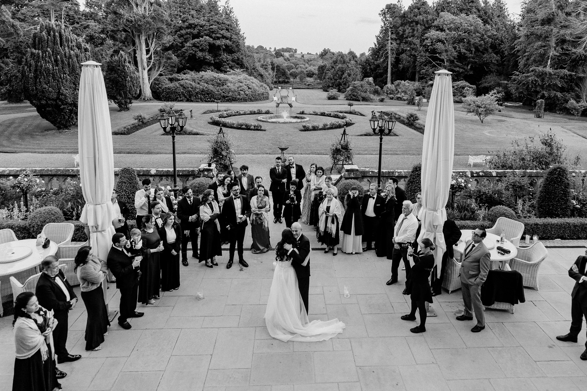 Black and white father daughter dance during an outdoor Markree Castle wedding