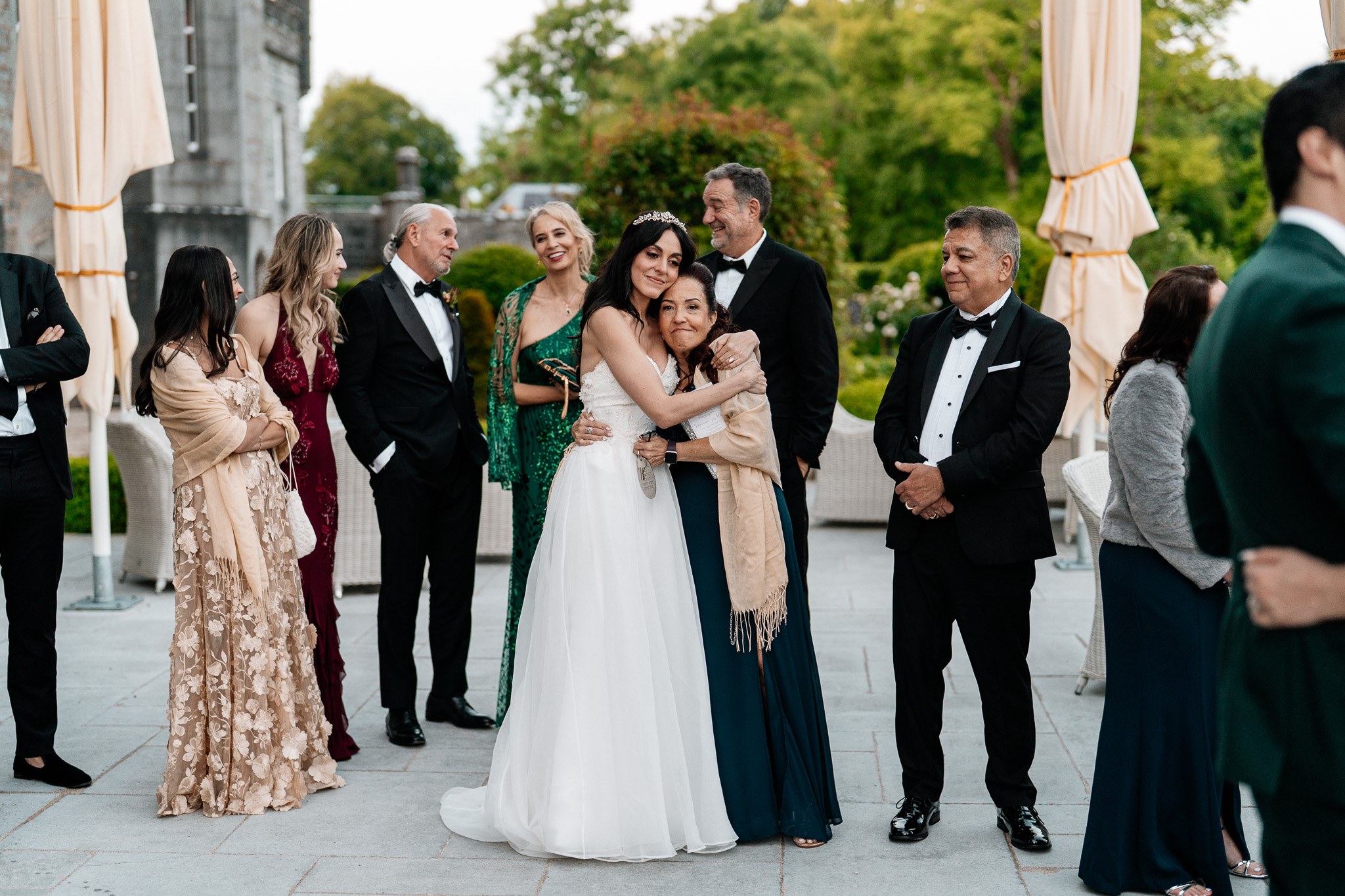 Bride walking towards her mother during the outdoor wedding celebrations at Markree Castle