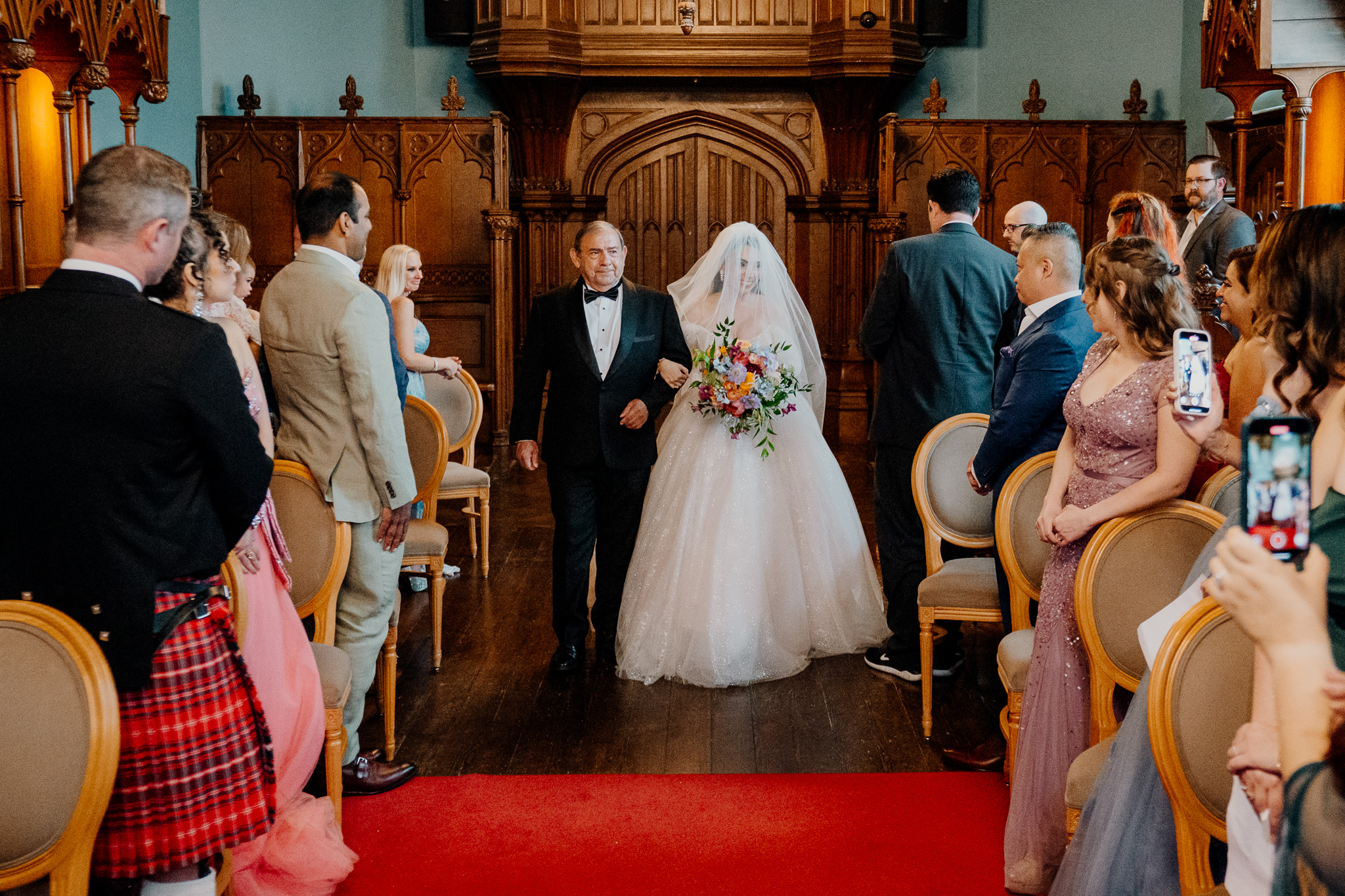 Bride and groom during their wedding ceremony in the chapel at Markree Castle
